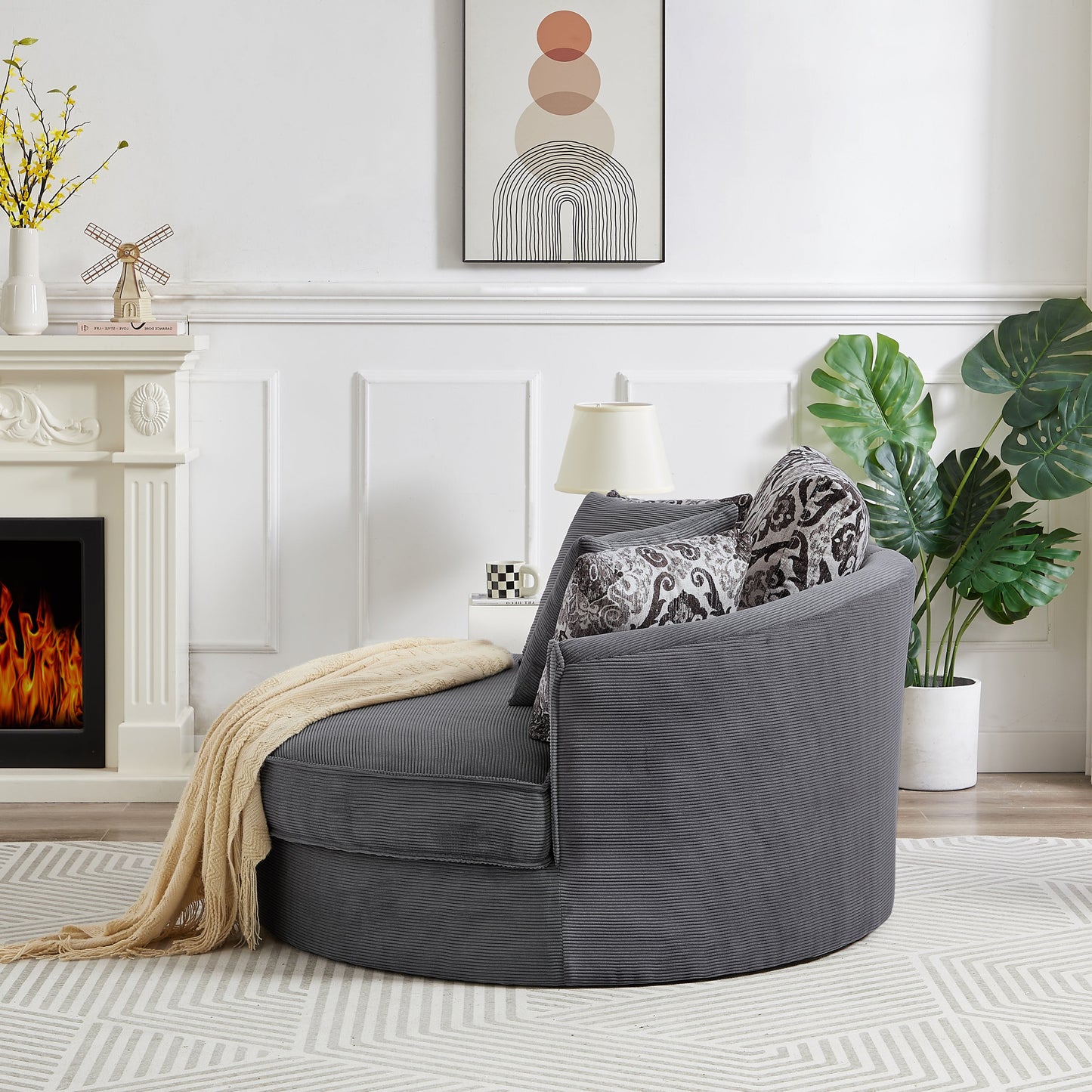 Swivel Accent Barrel Chair With 5 Movable Pillow 360 Degree Swivel Round Sofa Chair for Living Room,Bedroom, Hotel