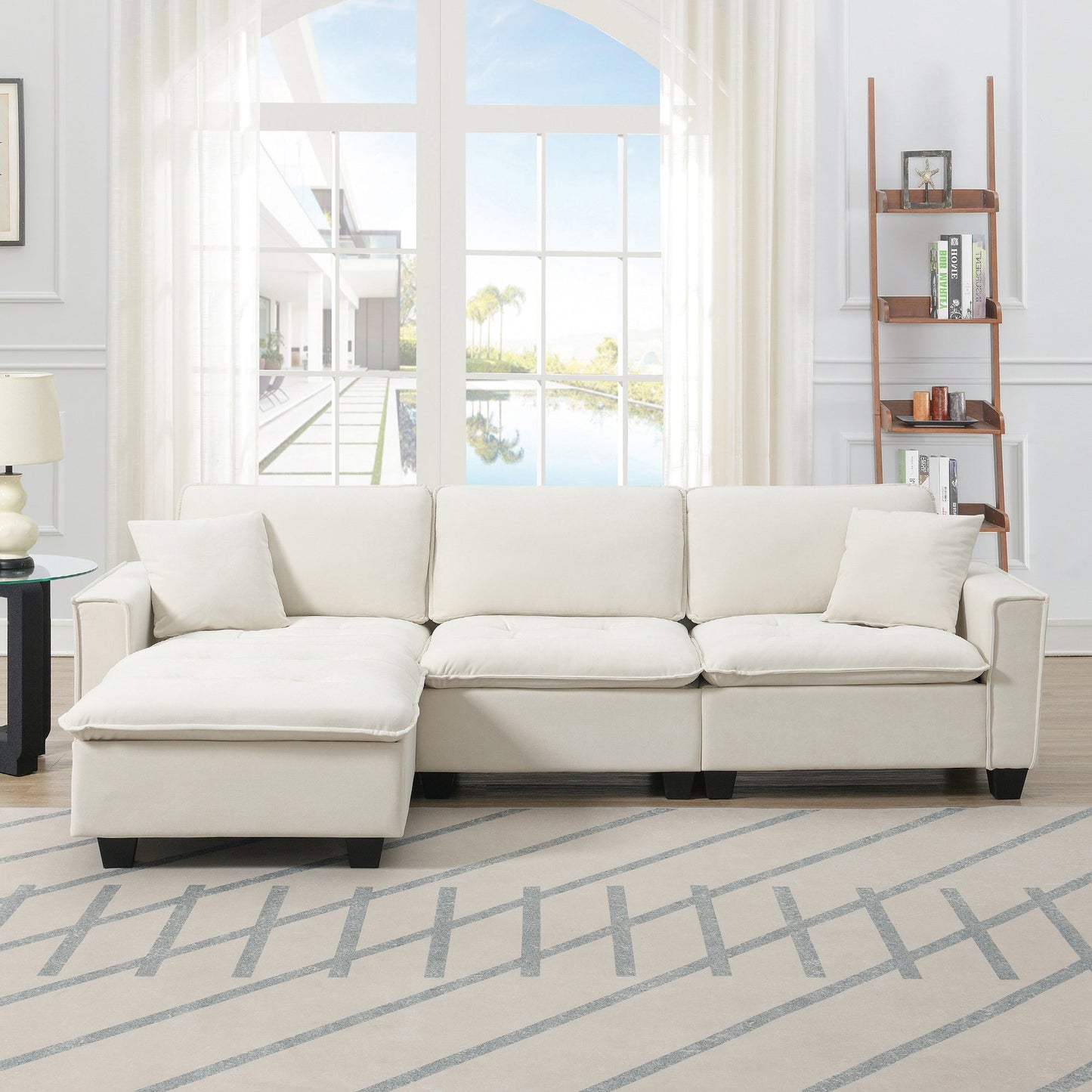100*59" Modern Convertible Sectional Sofa,L-Shaped Reversible Couch Set With Free Pillows,4 Seat Suede Velvet Sleeper Sofa