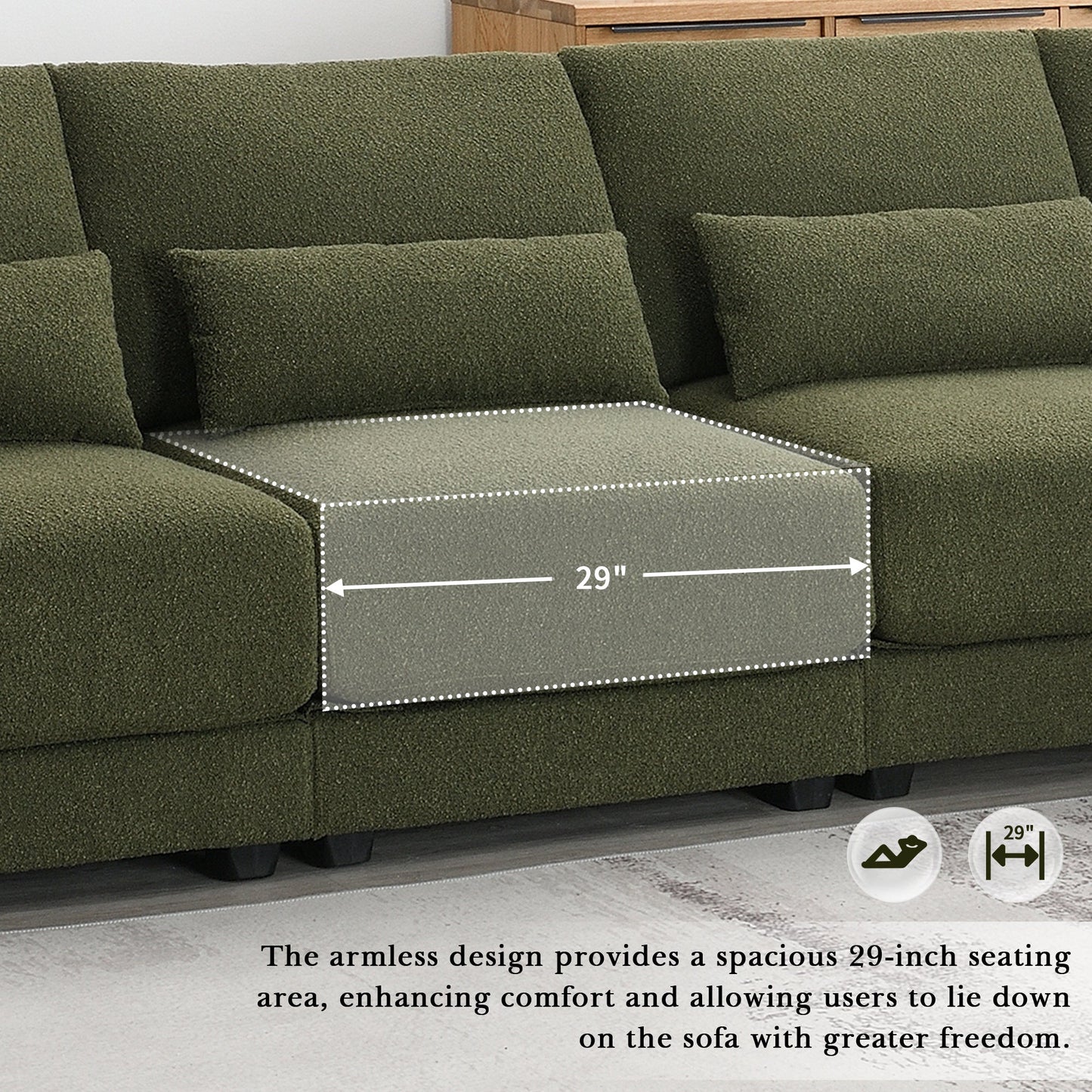120*61" Oversized Deep Seat Sectional Sofa With Reversible Chaise,Loop Yarn Fabric 5-Seat Armless Indoor Furniture