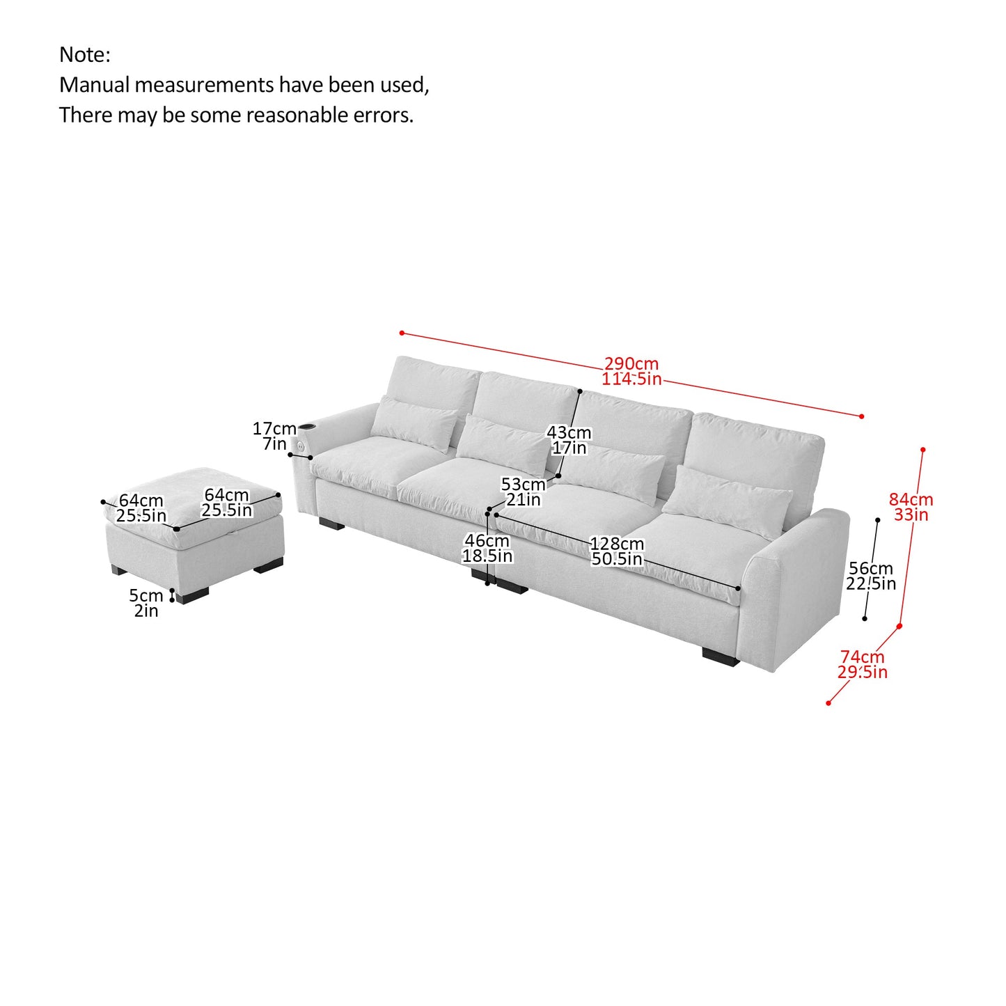 114.5"Modern Modular L Shaped Chenille Sofa Couch Reversible Ottoman With Storage Removable and Washable Cushions Sofa