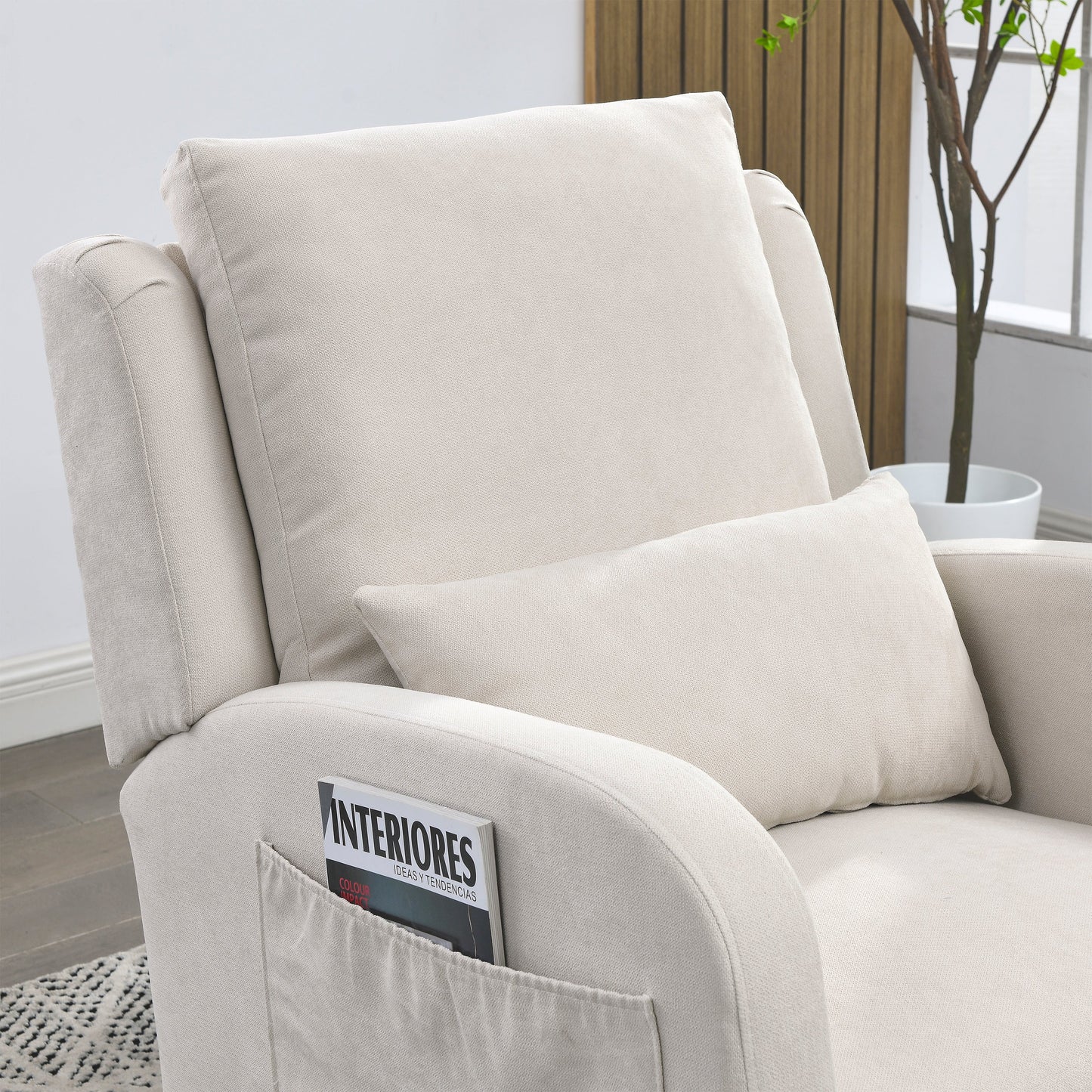 27.5 "W Modern Accent High Back Living Room Casual Armchair Rocker With One Lumbar Pillow, Two Side Pockets