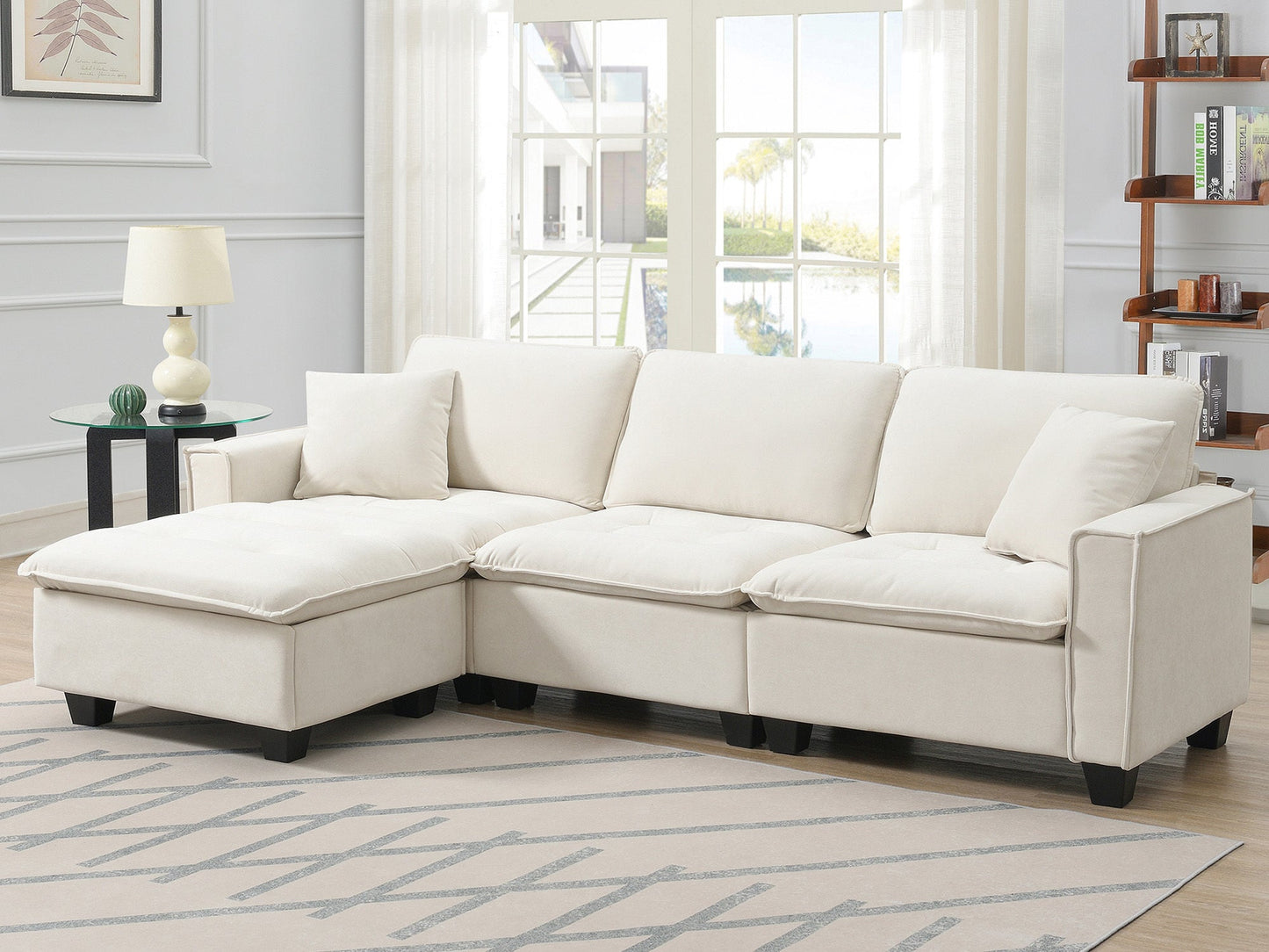 100*59" Modern Convertible Sectional Sofa,L-Shaped Reversible Couch Set With Free Pillows,4 Seat Suede Velvet Sleeper Sofa