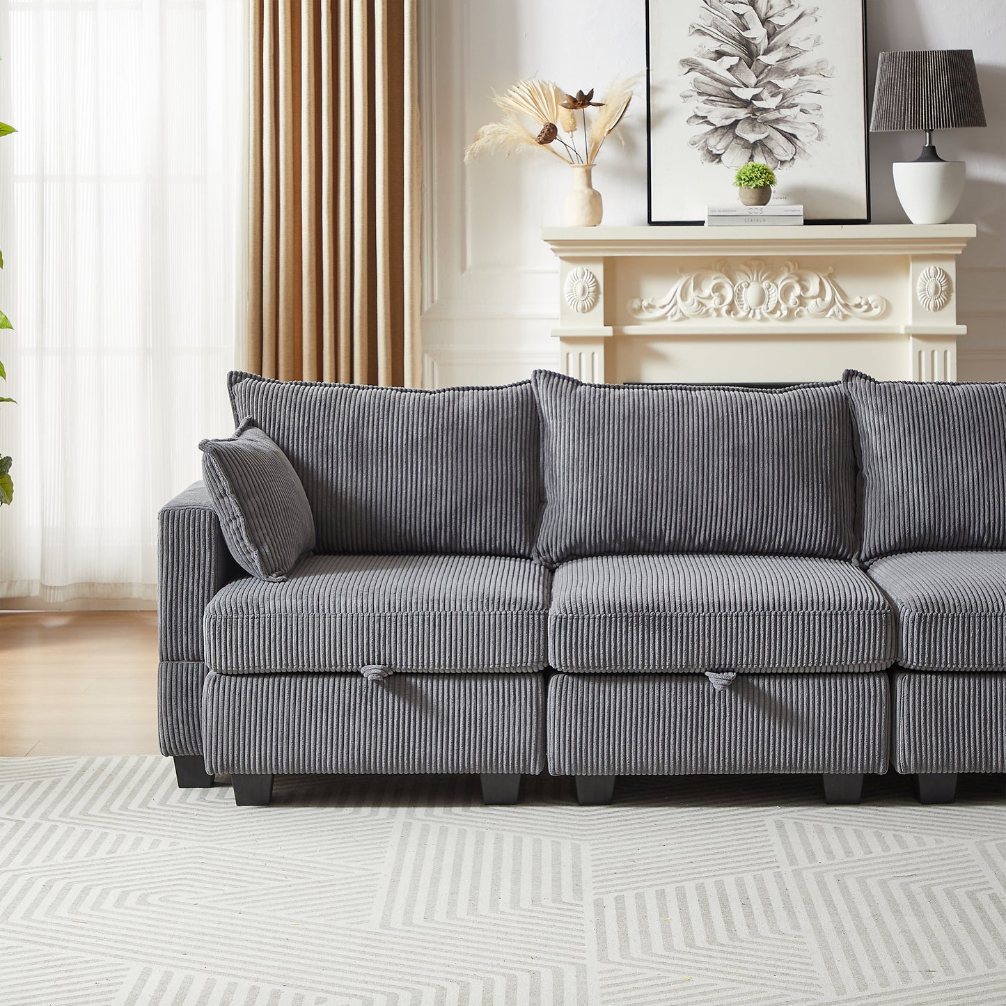 113.5'' Modular Sectiona Corduroy Sofa, Sectional Couches for Living Room U Shaped Sectional Couch With Storage Ottoman