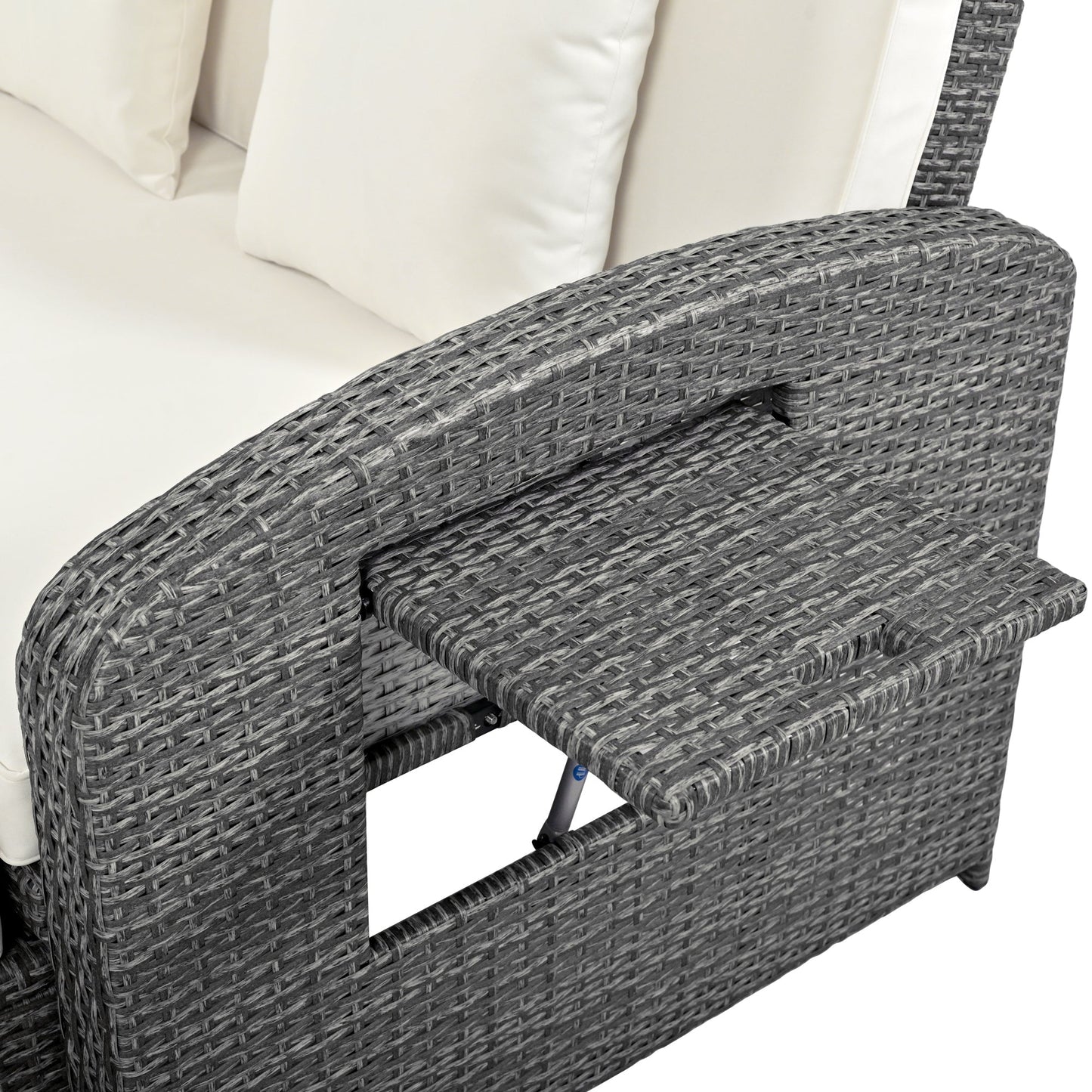 PE Wicker Rattan Double Chaise Lounge, 2-Person Reclining Daybed With Adjustable Back and Cushions