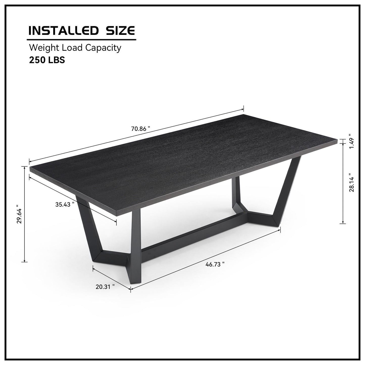 Rectangular MDF Dining Table Mid Century Modern for Dining Room Balcony Cafe Bar Conference Matt Black