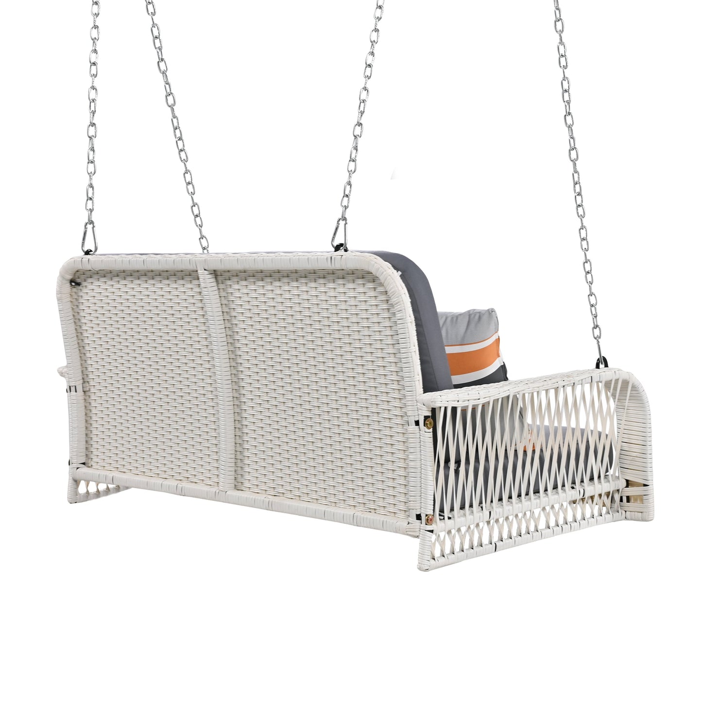 PE Wicker Porch Swing, 2-Seater Hanging Bench With Chains, Patio Furniture Swing for Backyard Garden Poolside