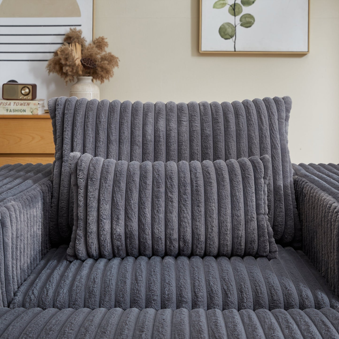 62.5-Inch Corduroy Sponge Sofa Lounge Chair With Removable Footrest,No Assembly Required,Fluffy Modern Sleeper Chair