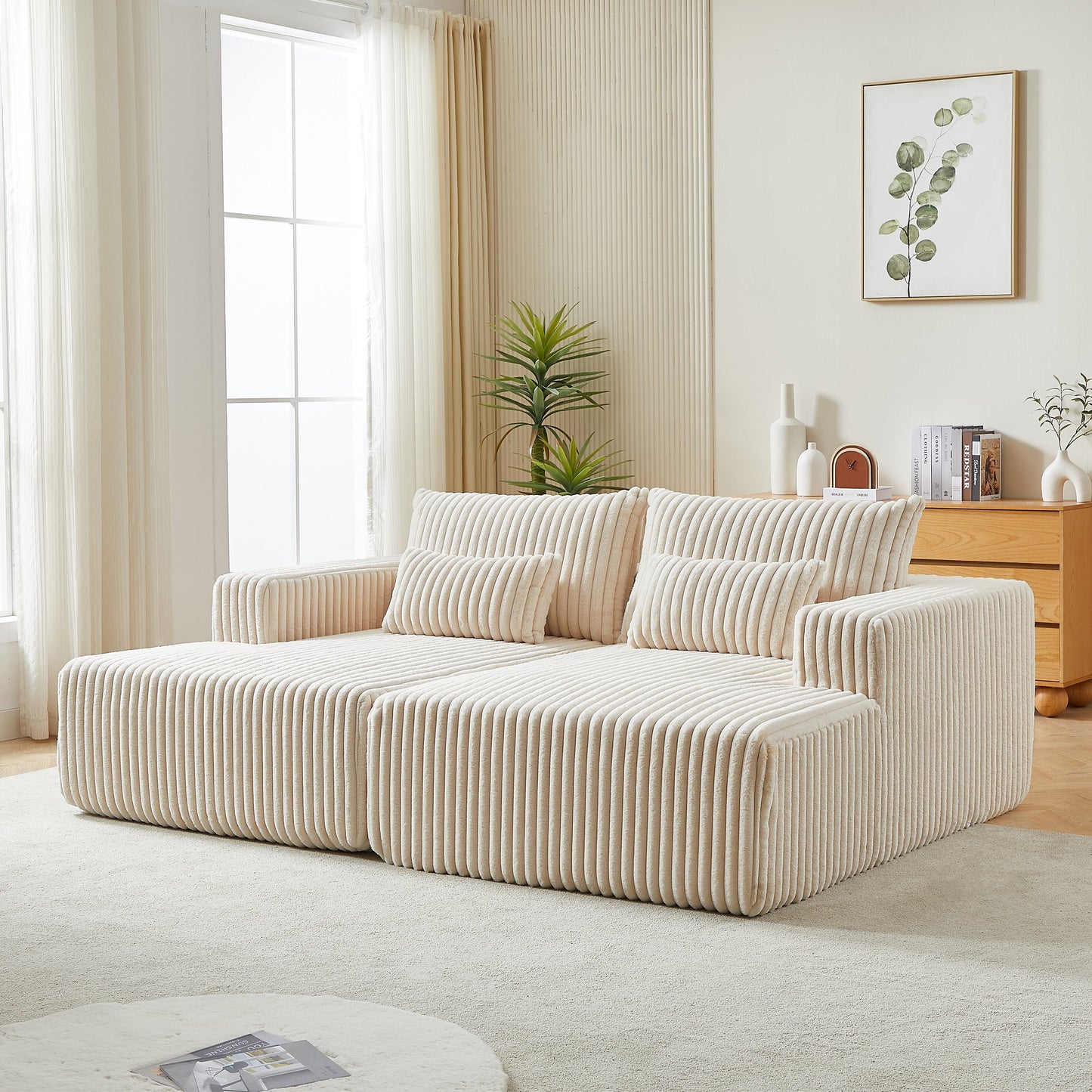 87" Oversized Sectional Lounge Chaise,No Assembly Required,Cloud Plush Loveseat With Reclining Sofa Bed,Fluffy Modern