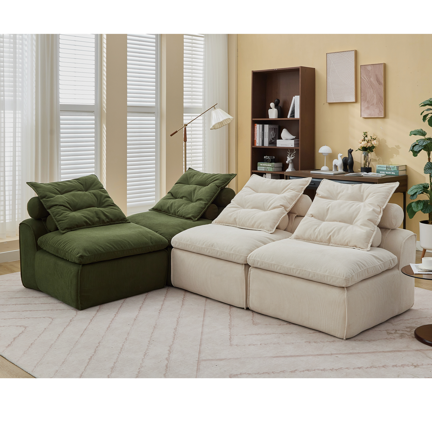 Modular Sofa,No Armrests,At Will DIY,Corduroy ,Neck Pillow-Back Lounge Sofa Chair,Reading Nook, or Apartment Living