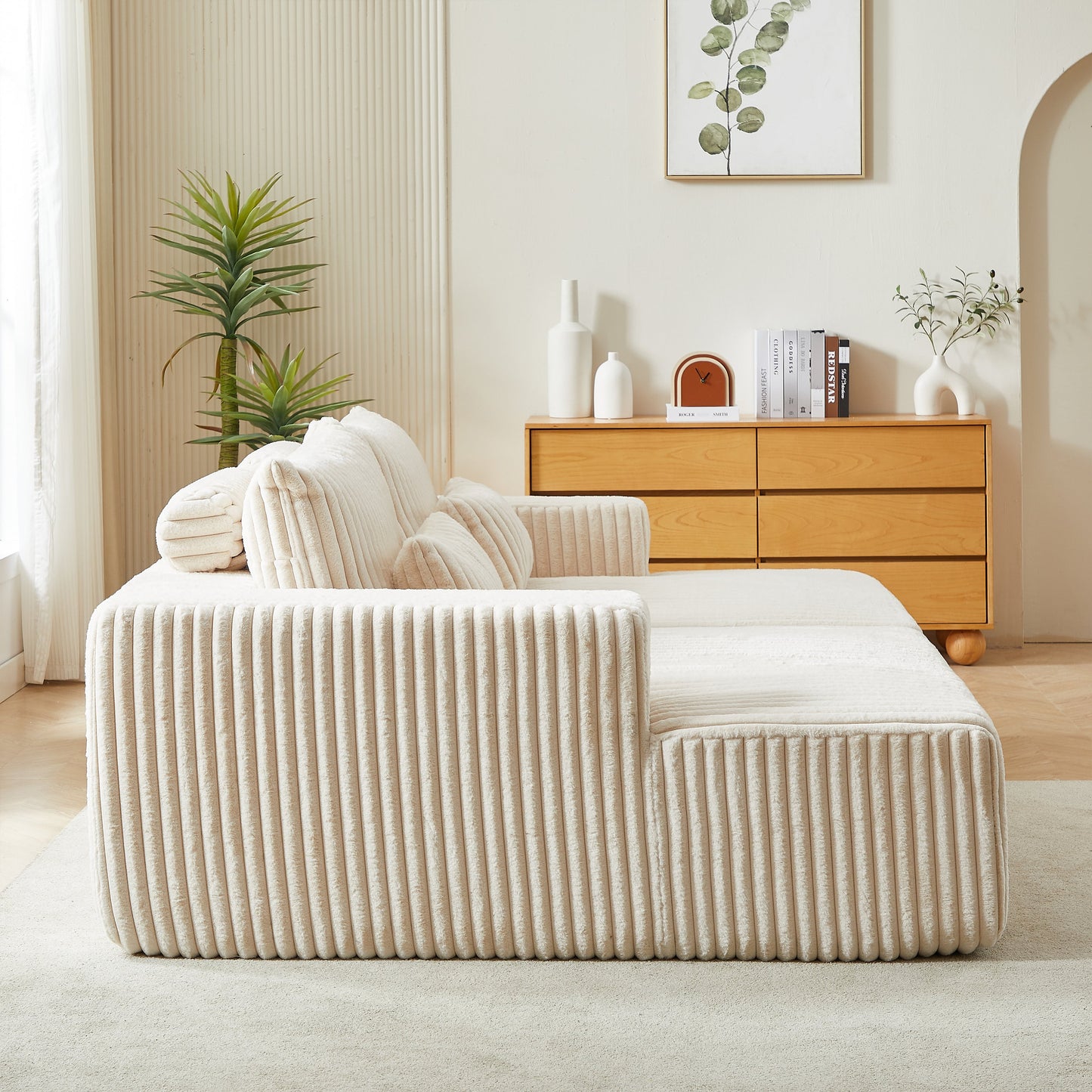 87" Oversized Sectional Lounge Chaise,No Assembly Required,Cloud Plush Loveseat With Reclining Sofa Bed,Fluffy Modern
