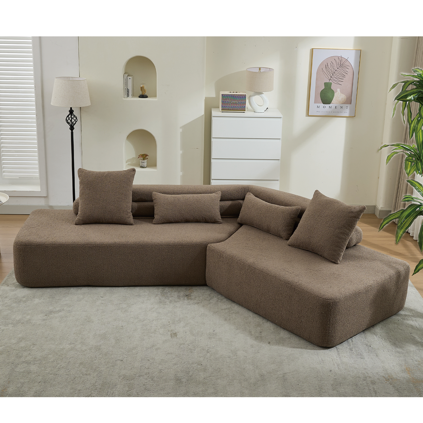 128"Minimalist Cloud Sectional Couch ,Modern Couches ,4-Seater ,No Assembly,Two Modular Sofa,Boucle Teddy Fabric, Upholstered