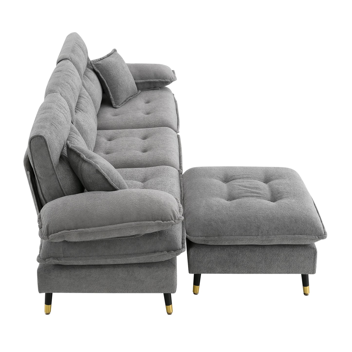 106*66.5" L Shaped Convertible Sectional Sofa,4 Seat Tufted Couch Set With Two-Tone Adjust Legs,Cloud Chenille Fabric