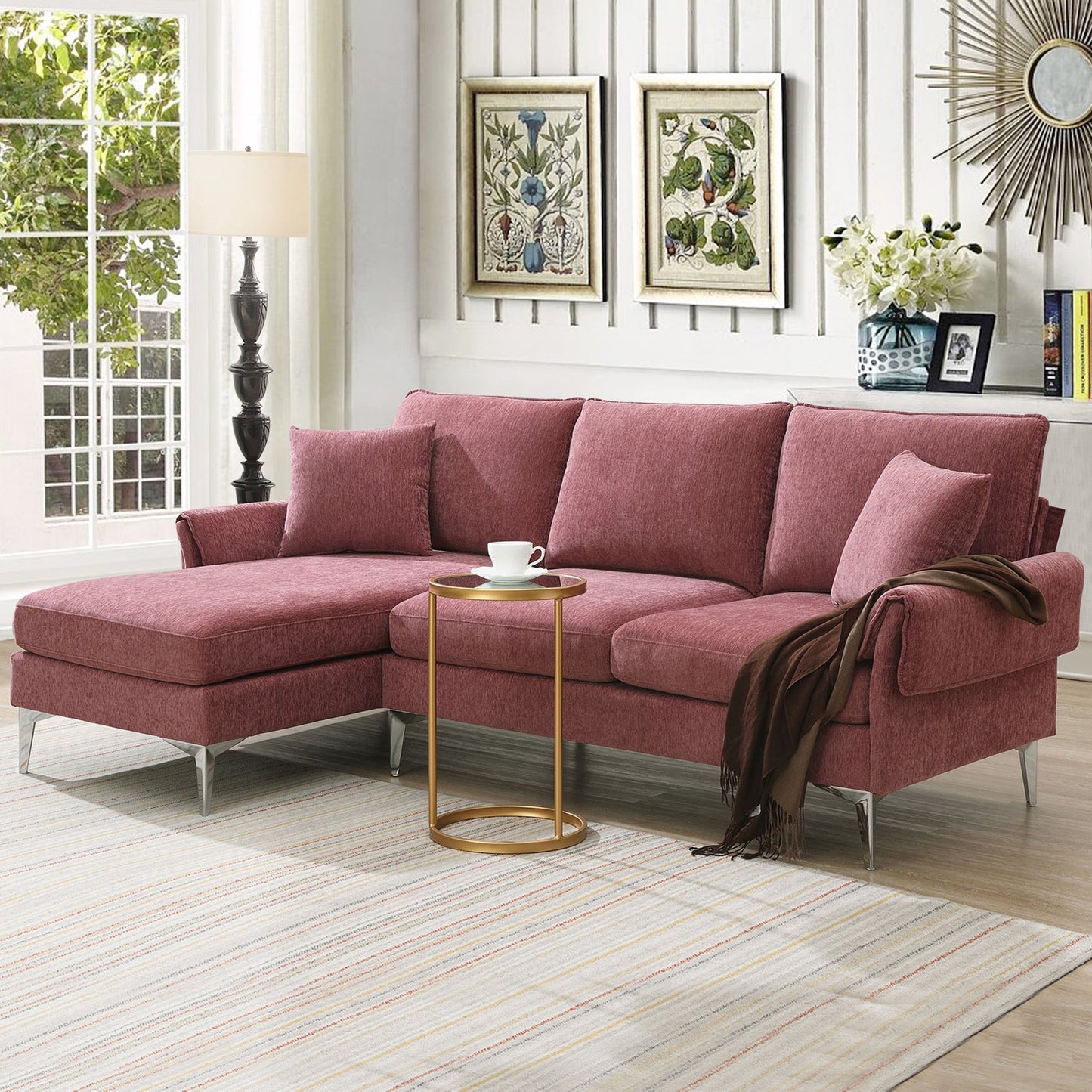 84 "Modern Chenille L-Shaped Sofa With Reversible Lounge,Convertible Sectional Couch Set,4 Seat Indoor Furniture