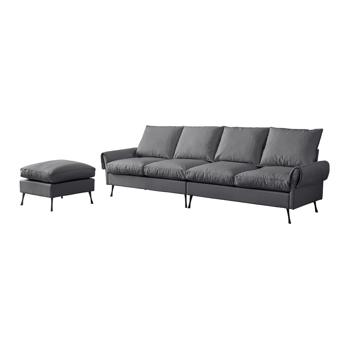 104.5"Modern Sectional Technical Leather L-Shaped Sofa Couch With Convertible Ottoman