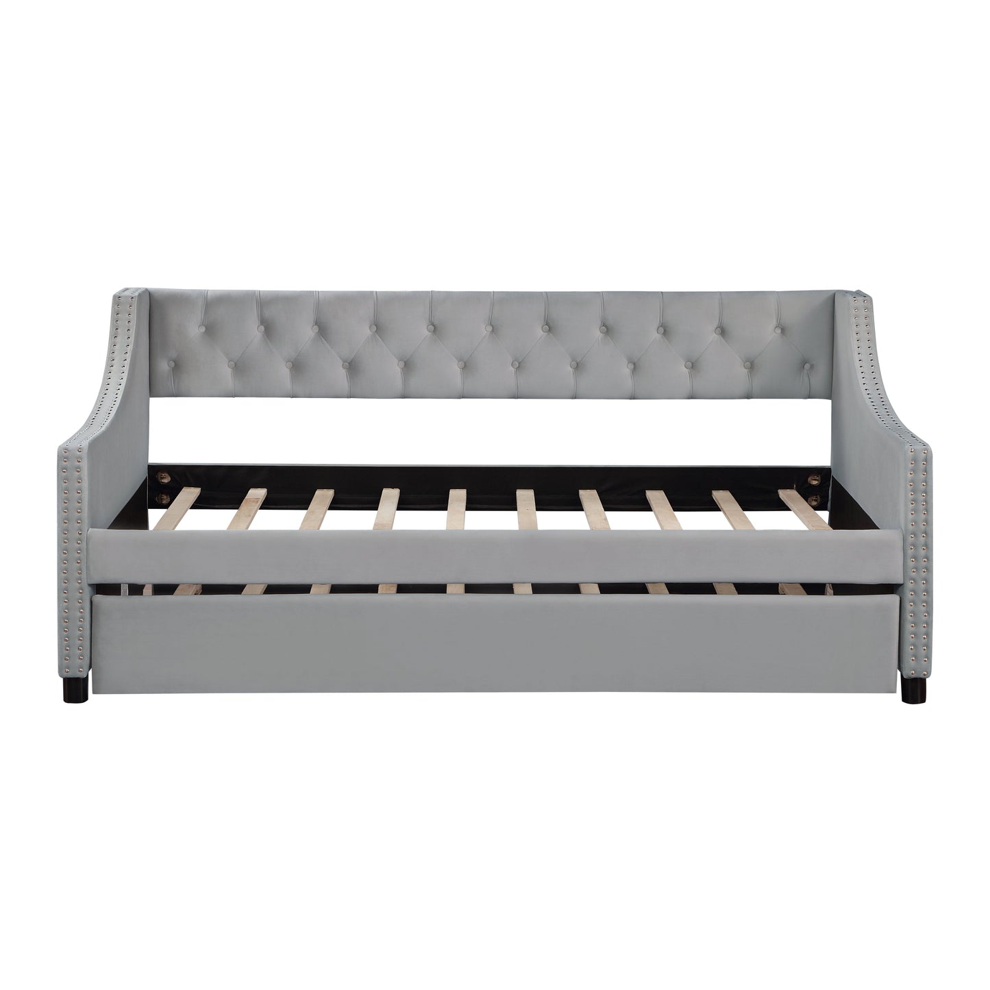 Daybed With Trundle Upholstered Tufted Sofa Bed, With Button and Copper Nail on Arms,full Size Grey