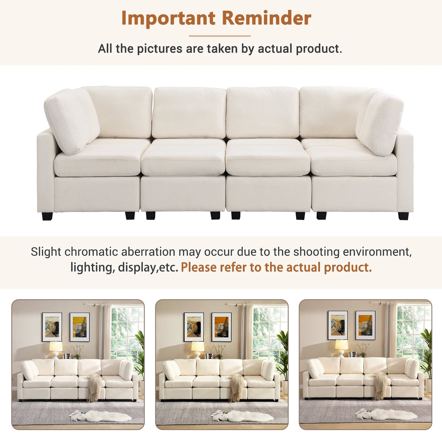 103" Sectional Sofa Couch Sofa Bed U-Shaped Sofa With Two Movable Ottoman and Three USB Ports for Living Room, Beige