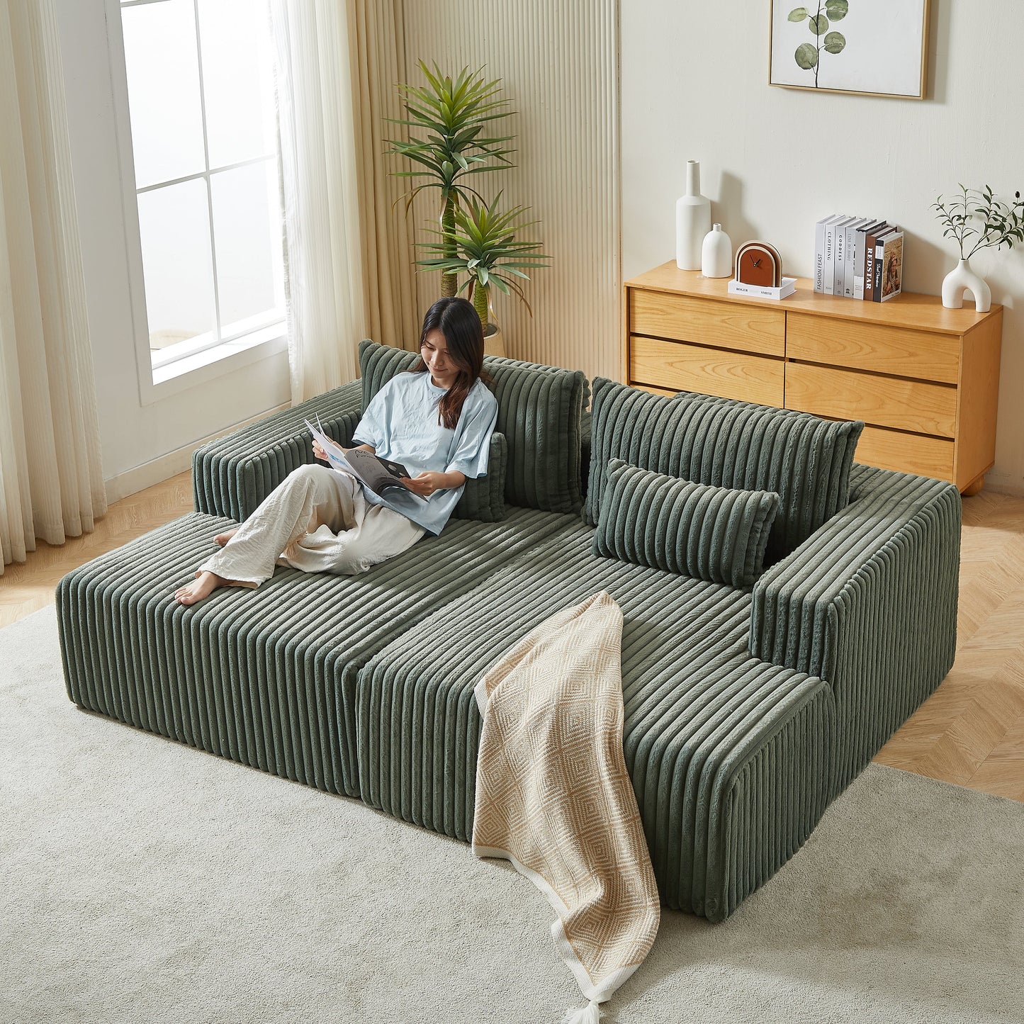 87" Oversized Sectional Lounge Chaise ,No Assembly Required,Cloud Plush Loveseat With Reclining Sofa Bed,Fluffy Modern