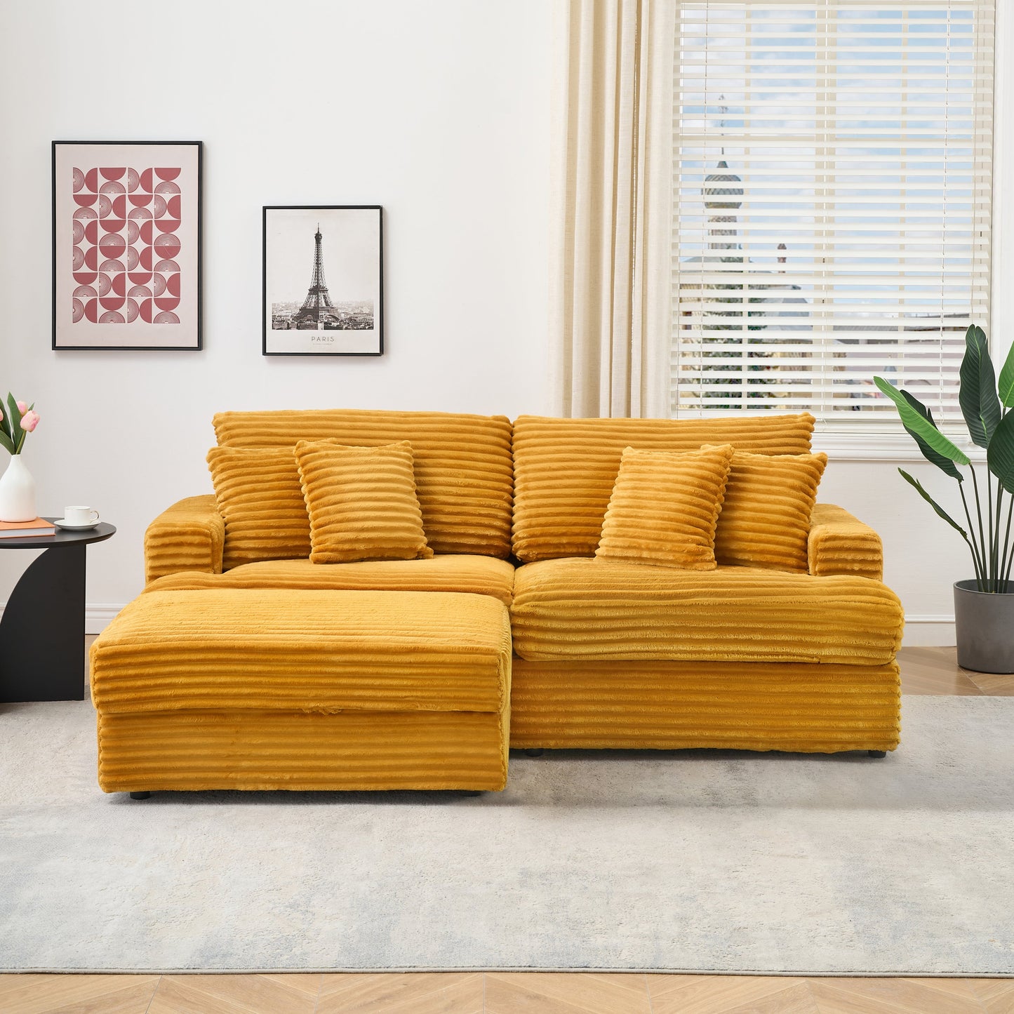 82 Inches Orange Corduroy Sofa, Storage Feet +4 Throw Pillows, Create a Living Room, Office Fashion New Darling