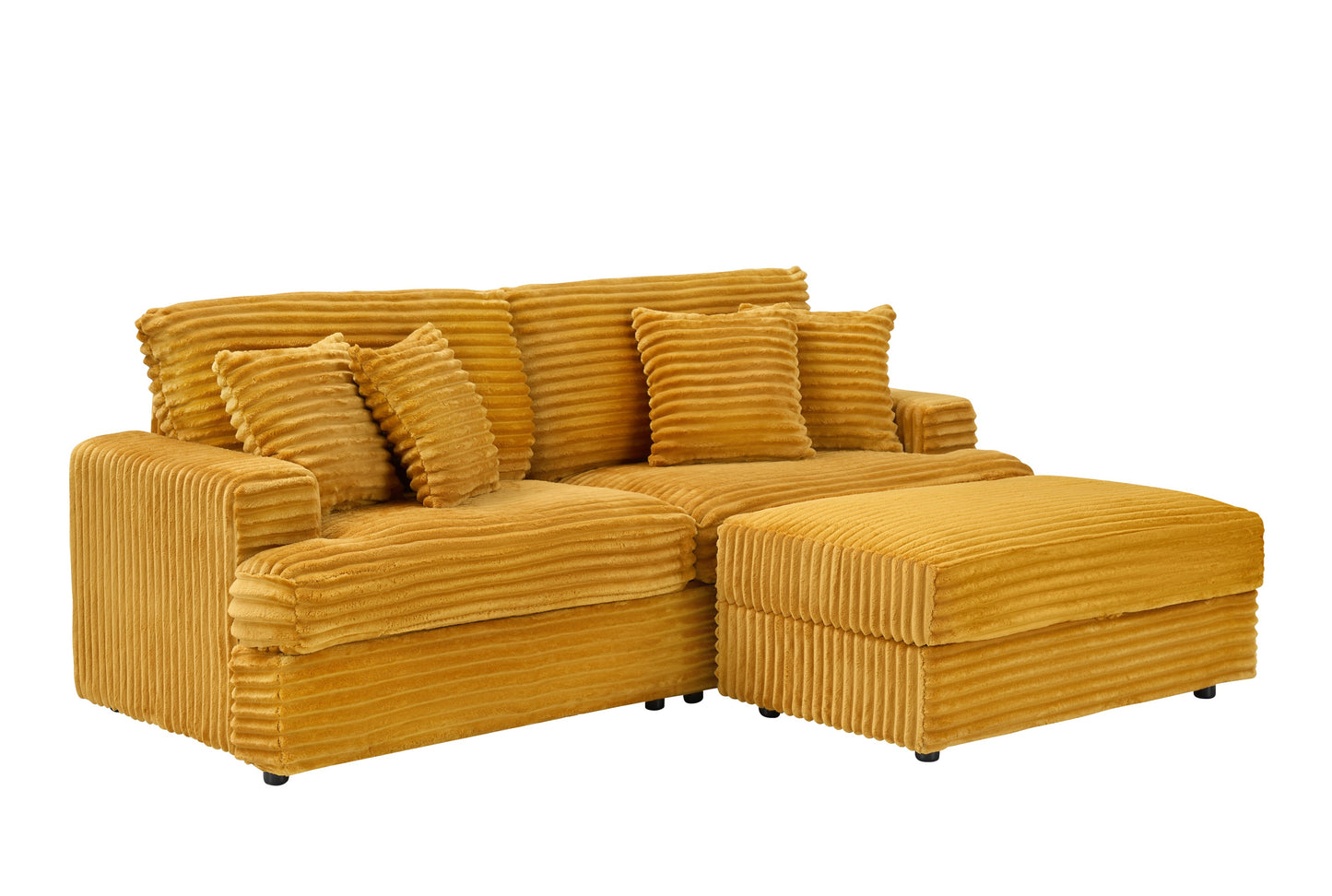 82 Inches Orange Corduroy Sofa, Storage Feet +4 Throw Pillows, Create a Living Room, Office Fashion New Darling