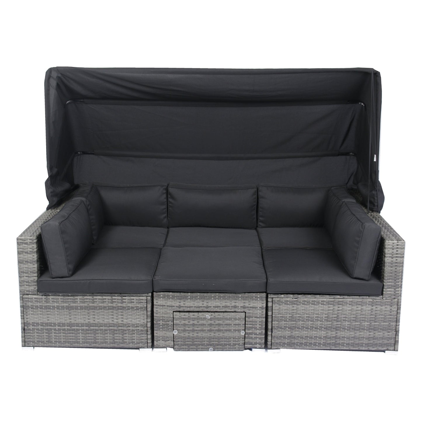 7-Piece Patio Furniture Set W/Retractable Canopy Wicker Rattan Sectional Sofa Set Patio Furniture With Washable Cushions