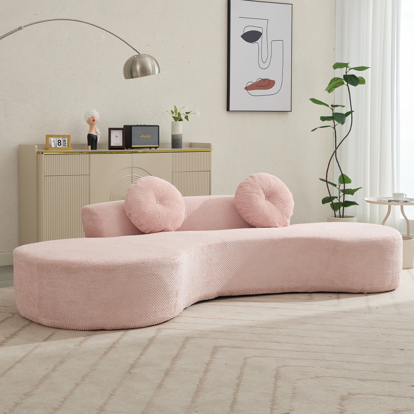 105.5''Curved Sofa, Modern Minimalist Sofa, Cloud Couch Sofa 3-4 Seater Couch With 2 Pillows,Bedroom, No Assembly Require