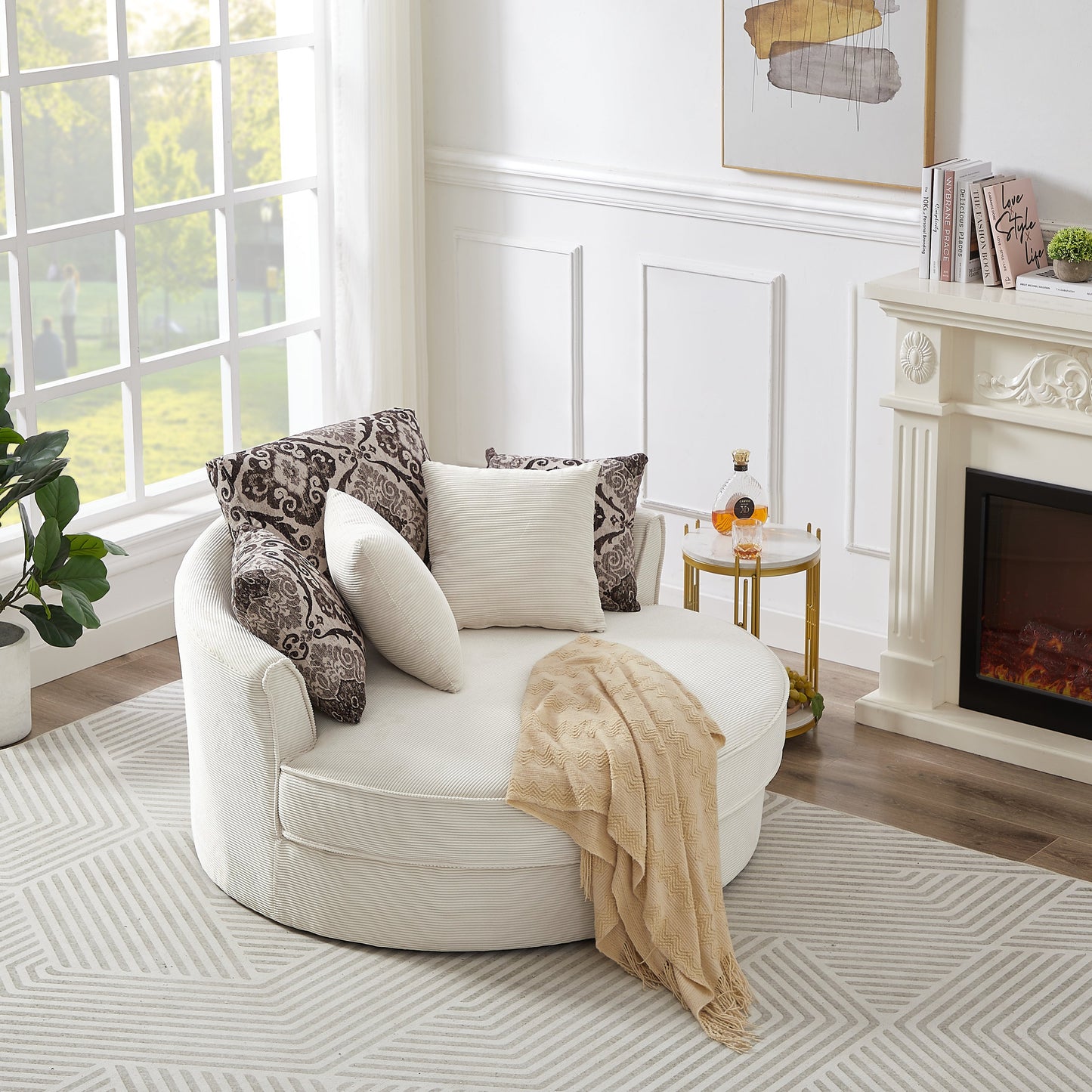 Swivel Accent Barrel Chair With 5 Movable Pillow 360 Degree Swivel Round Sofa Chair for Living Room,Bedroom, Hotel