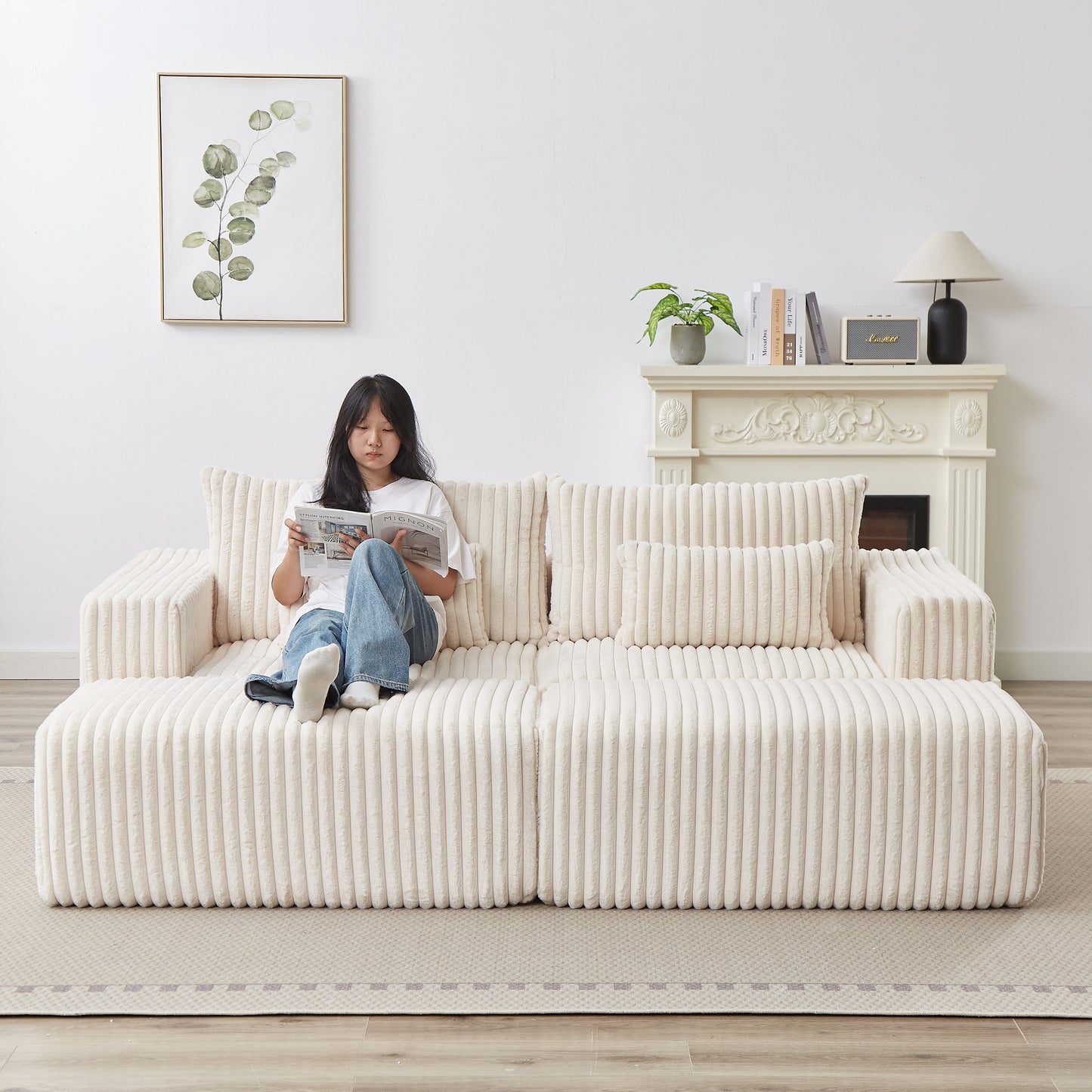 87" Oversized Sectional Lounge Chaise,No Assembly Required,Cloud Plush Loveseat With Two Removable Footstool,Fluffy Model