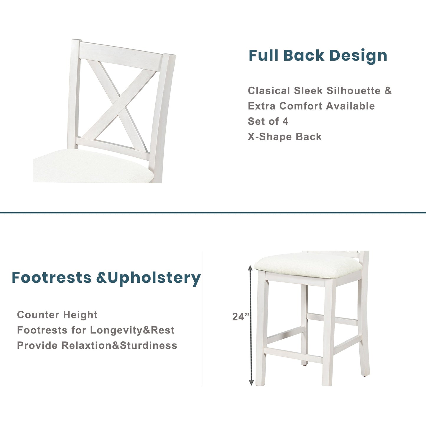 5 Pieces Counter Height Rustic Farmhouse Dining Room Wooden Bar Table Set With 2 Stools and 2 Chairs, White