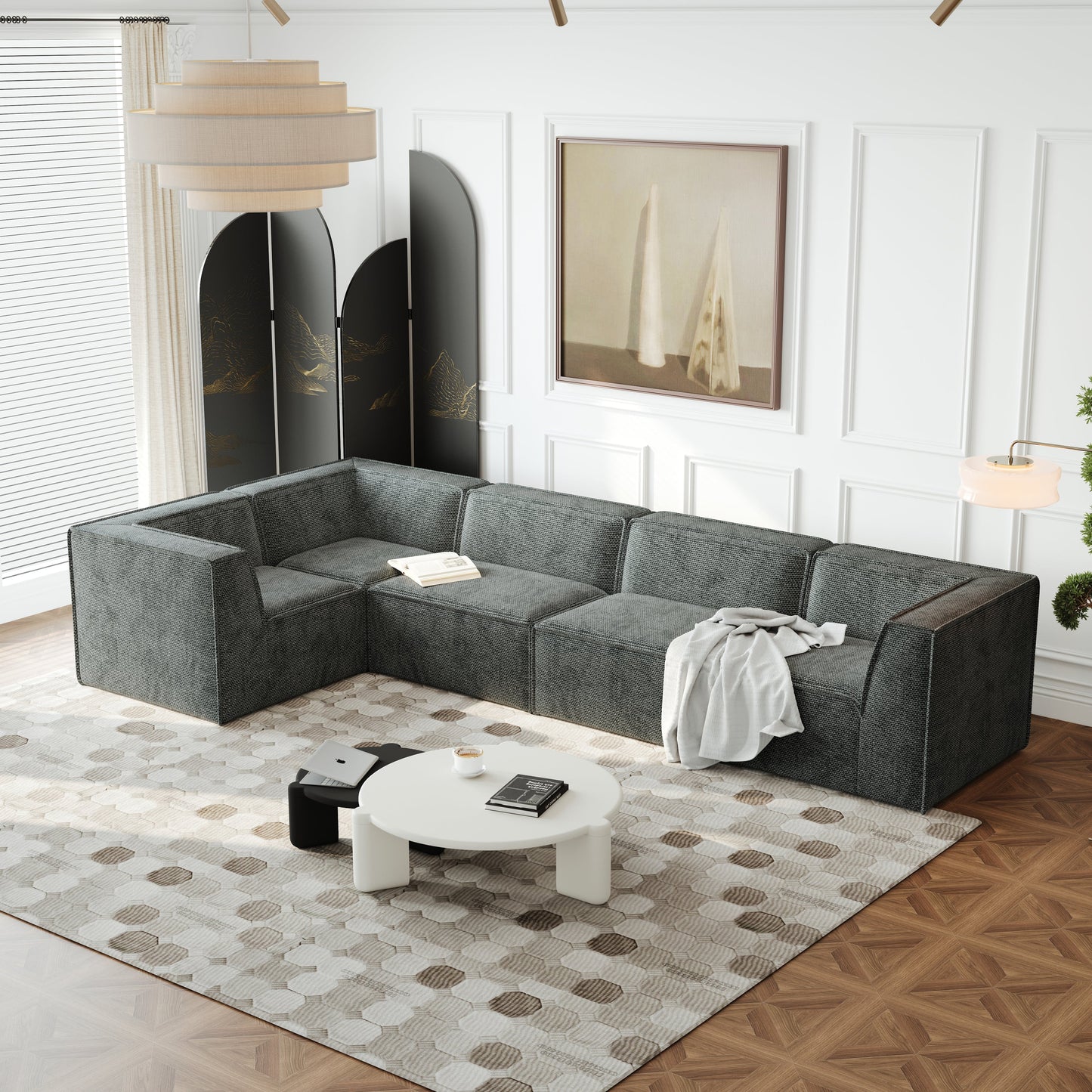 106*106" Chenille Modular L Shaped Sectional Sofa,Luxury Floor Couch Set,Upholstered Indoor Furniture