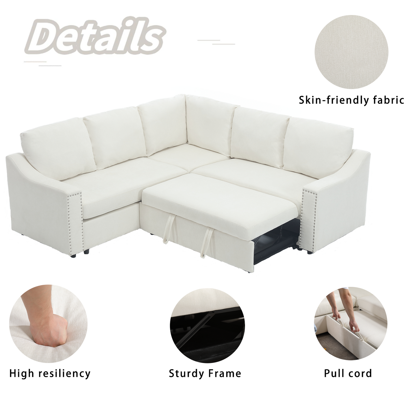 L-Shaped Sofa With Pull-Out Sofa Bed, Corner Sofa,comfortable Living Room Furniture Set, Sleeper Sofa Bed,Corner Seat