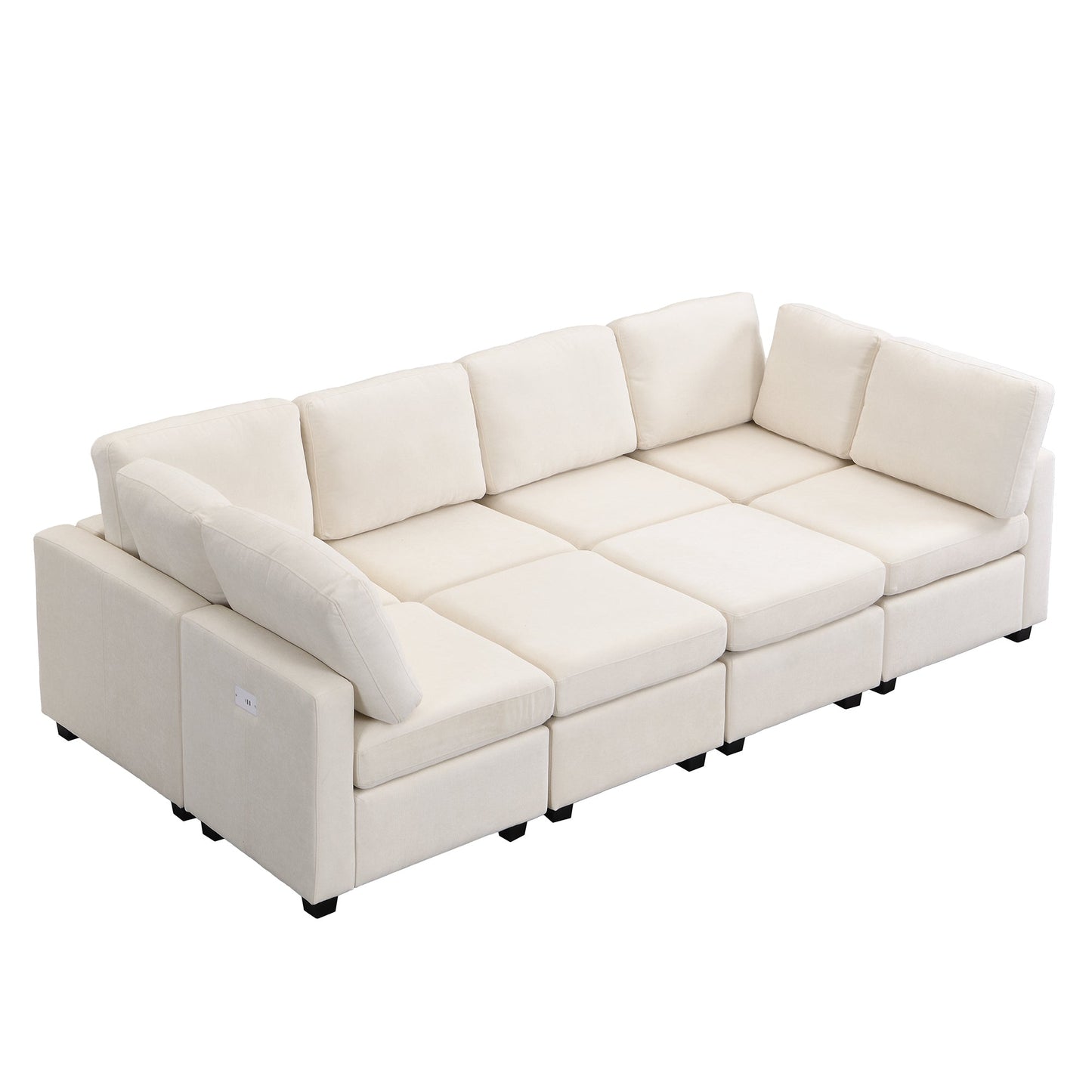 103" Sectional Sofa Couch Sofa Bed U-Shaped Sofa With Two Movable Ottoman and Three USB Ports for Living Room, Beige