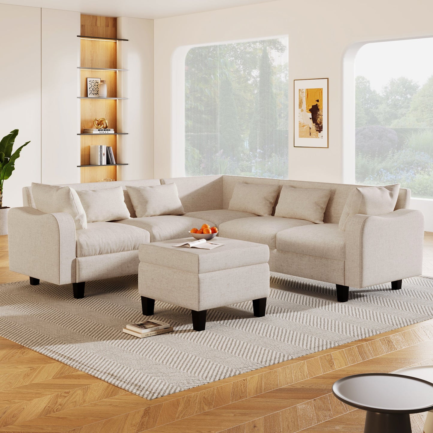 87" Modern Sectional Sofa With Coffee Table,6-Seat Couch Set With Storage Ottoman,Various Combinations,L-Shape Indoor
