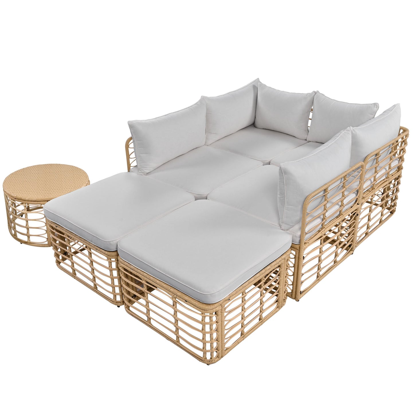 7 Pieces Outdoor Patio Furniture, All-Weather Rattan Sectional Sofa Set With Thick Cushions and Pillows, Freely Combined