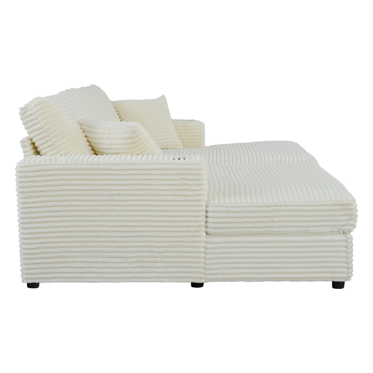 86.5" Oversized Loveseat Chaise Lounge Sectional Sofa Bed Corduroy Sleeper Sofa With Two USB Ports , Two Cup Holders