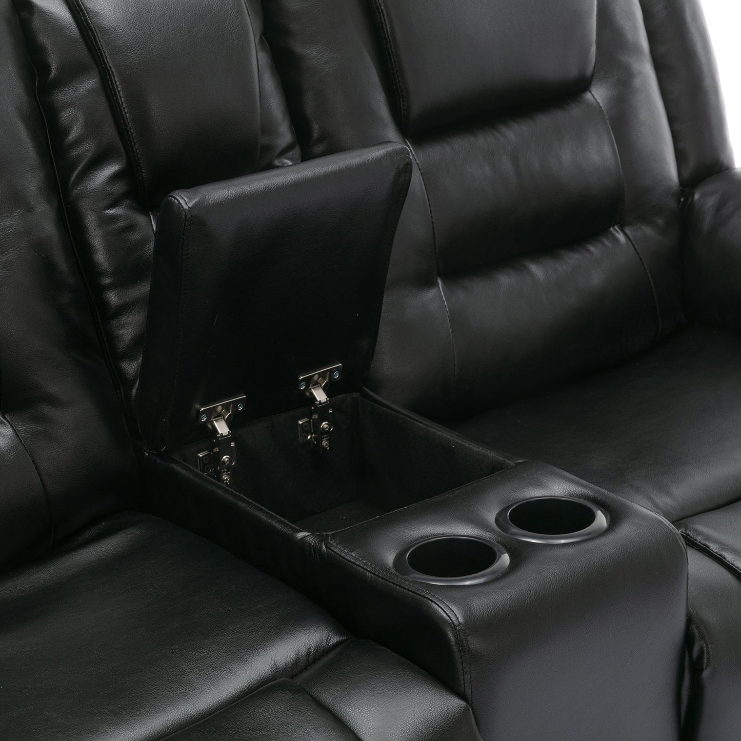 2 Seater Home Theater Recliner Manual Recliner Chair With a Storage Box and Two Cup Holders for Living Room,Bedroom, Black