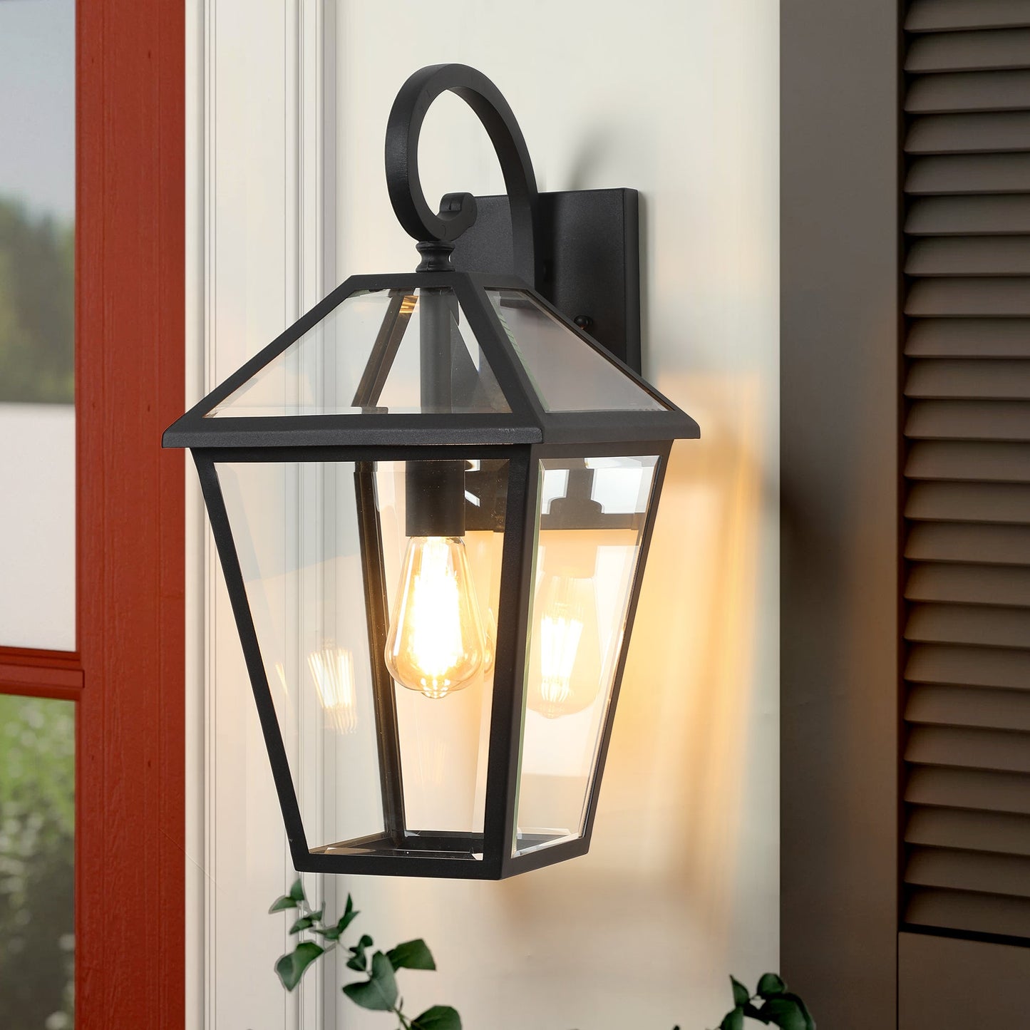2-Pack Outdoor Wall Lanterns, Black Finish Weatherproof Wall Sconce With Clear Glass Panels, Vintage Exterior Light
