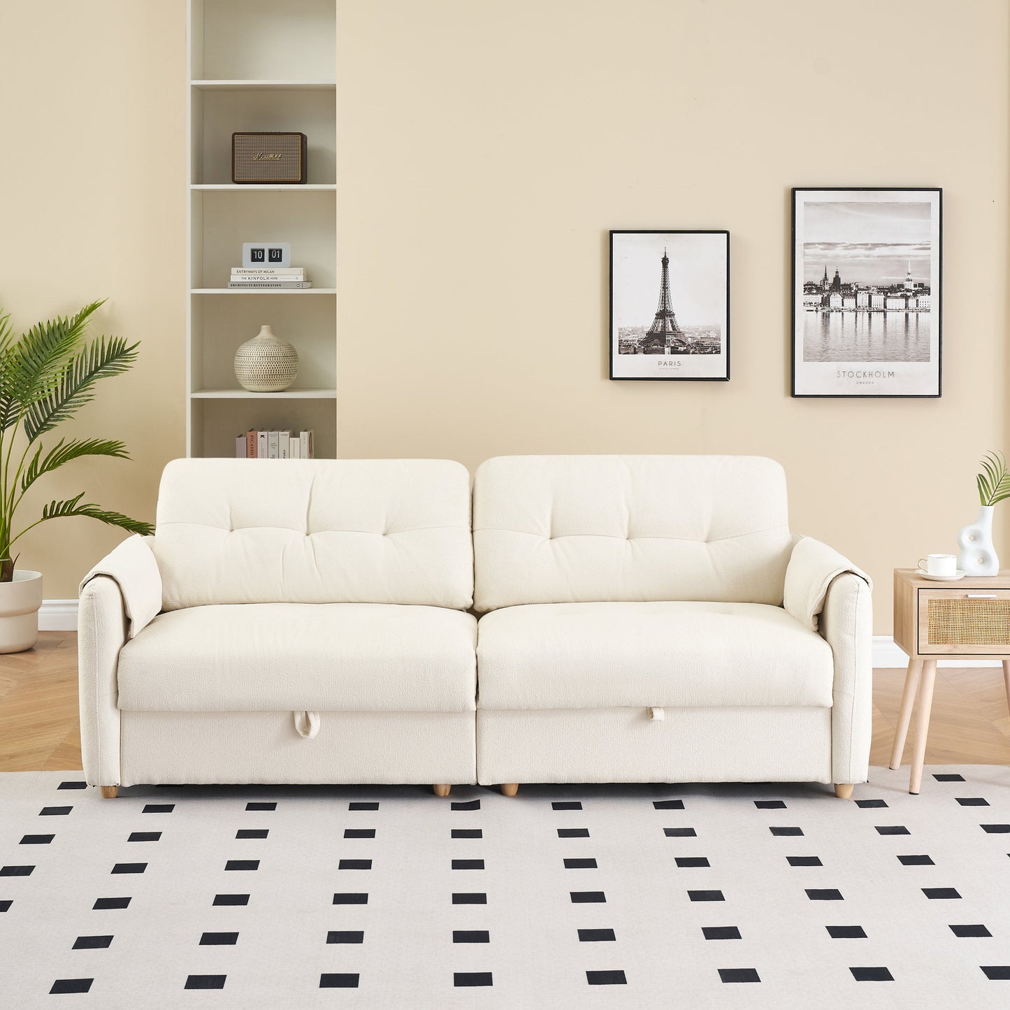79.50 Inches Long, Teddy Cotton Linen Sofa Fabric, With Metal Conical Long Legs, Metal Strip Matching, Stylish
