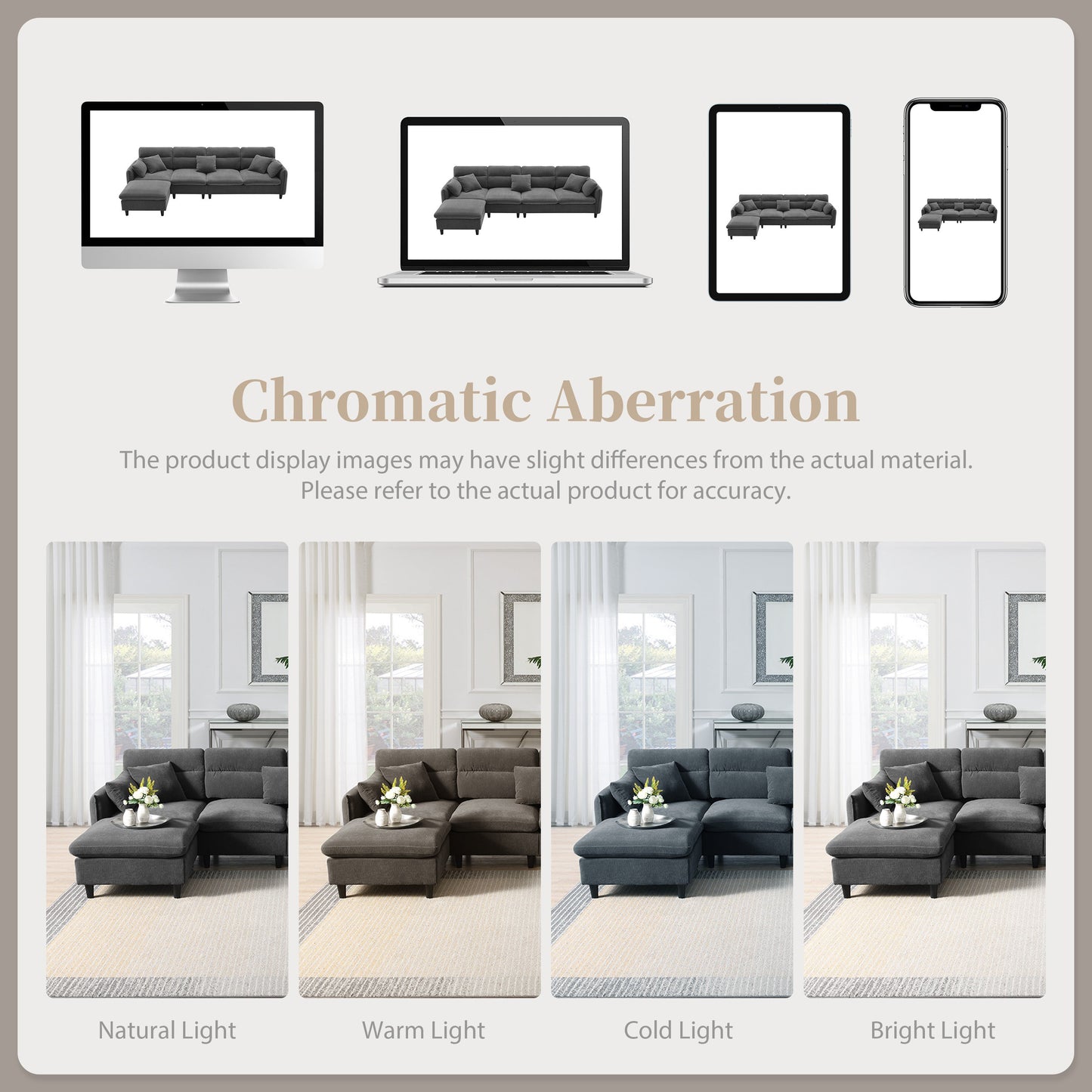 110*62" Modern Convertible Sectional Sofa,L-Shaped Reversible Couch Set With Free Pillows,5 Seat Cloud Chenille Indoor