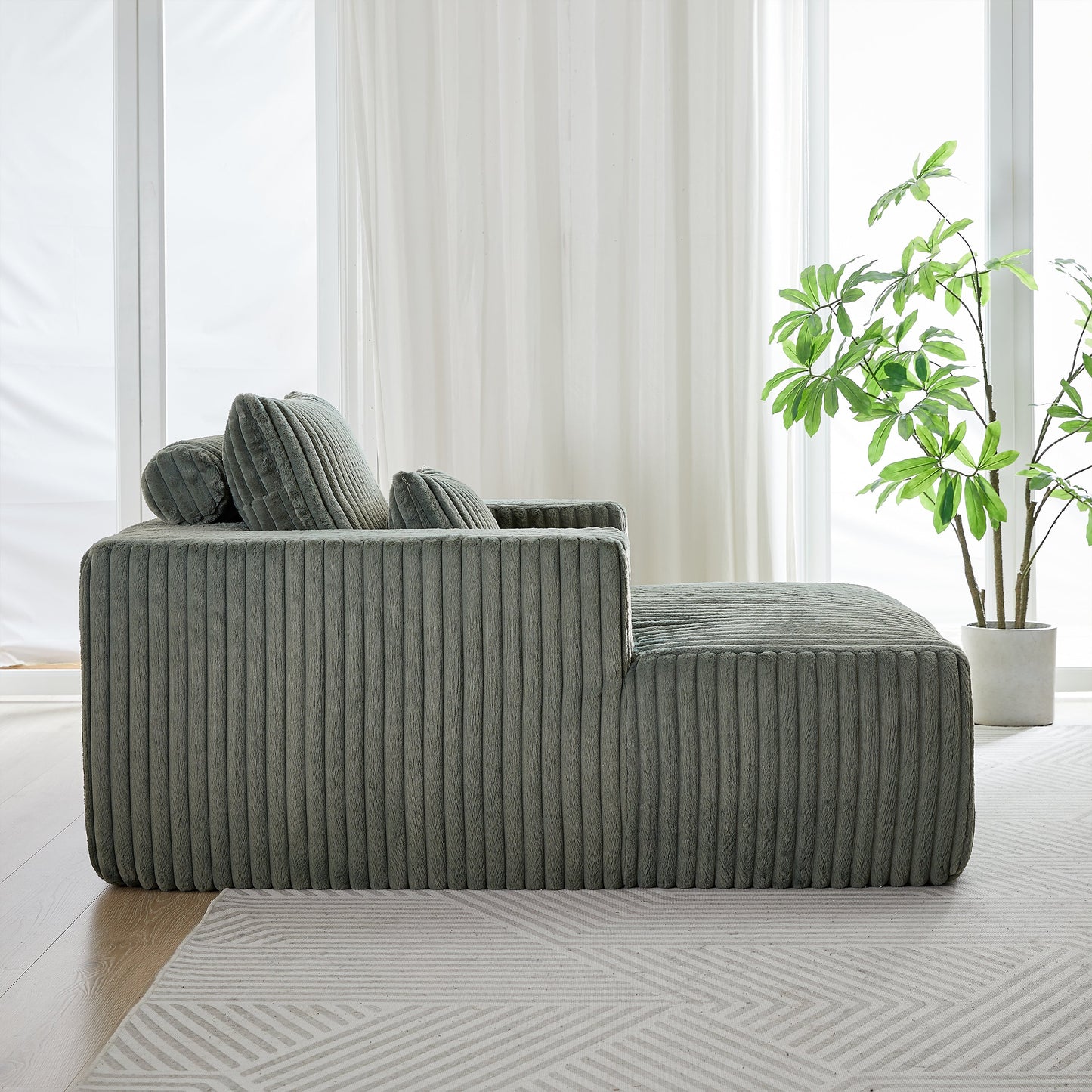 62.5-Inch Corduroy Sponge Sofa Lounge Chair,No Assembly Required,Fluffy Modern Sleeper Chair for Indoor Living Room