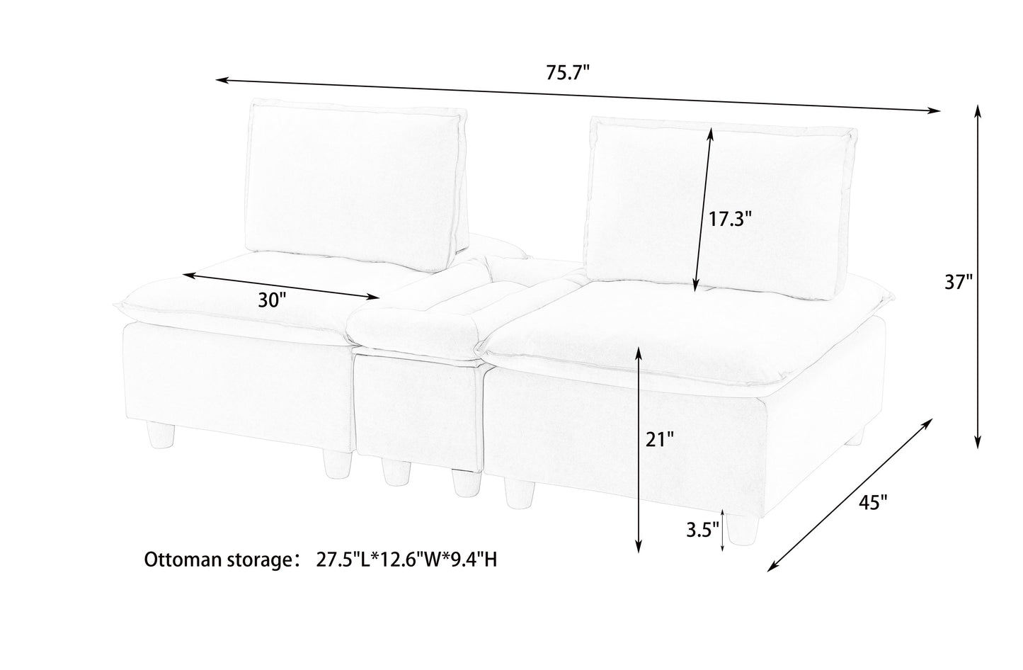 74-Inch Fashionable and Minimalist Double-Seater Pumpkin-Colored Flannel Sofa With Cup Holders, an Adjustable Backrest