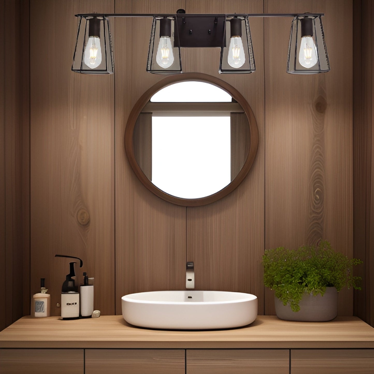 4-Light Oil Rubbed Bronze Vanity Lights for Bathroom, Industrial Vintage Wall Sconce Lighting With Open Metal Cage