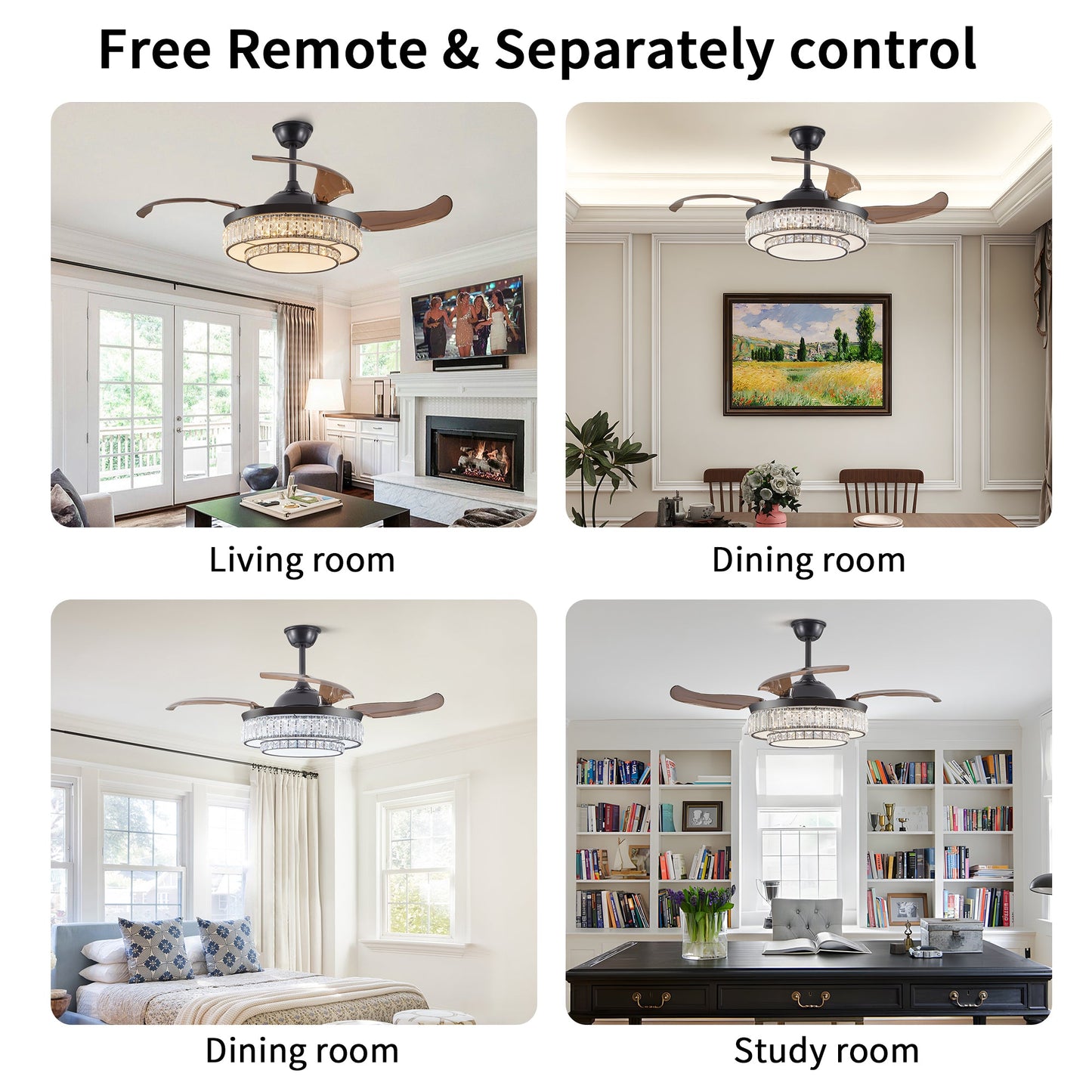Contemporary LED Retractable Ceiling Fan With Light and Remote Control, Quiet Reversible Motor