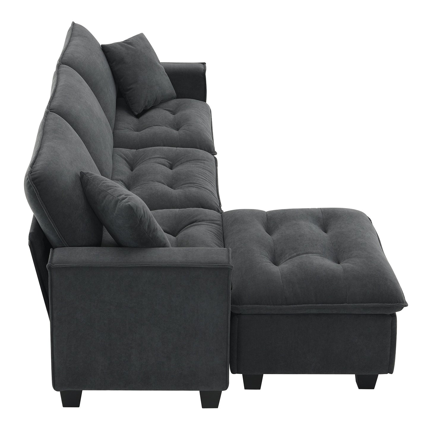 100*59" Modern Convertible Sectional Sofa,L-Shaped Reversible Couch Set With Free Pillows,4 Seat Suede Velvet Sleeper Sofa