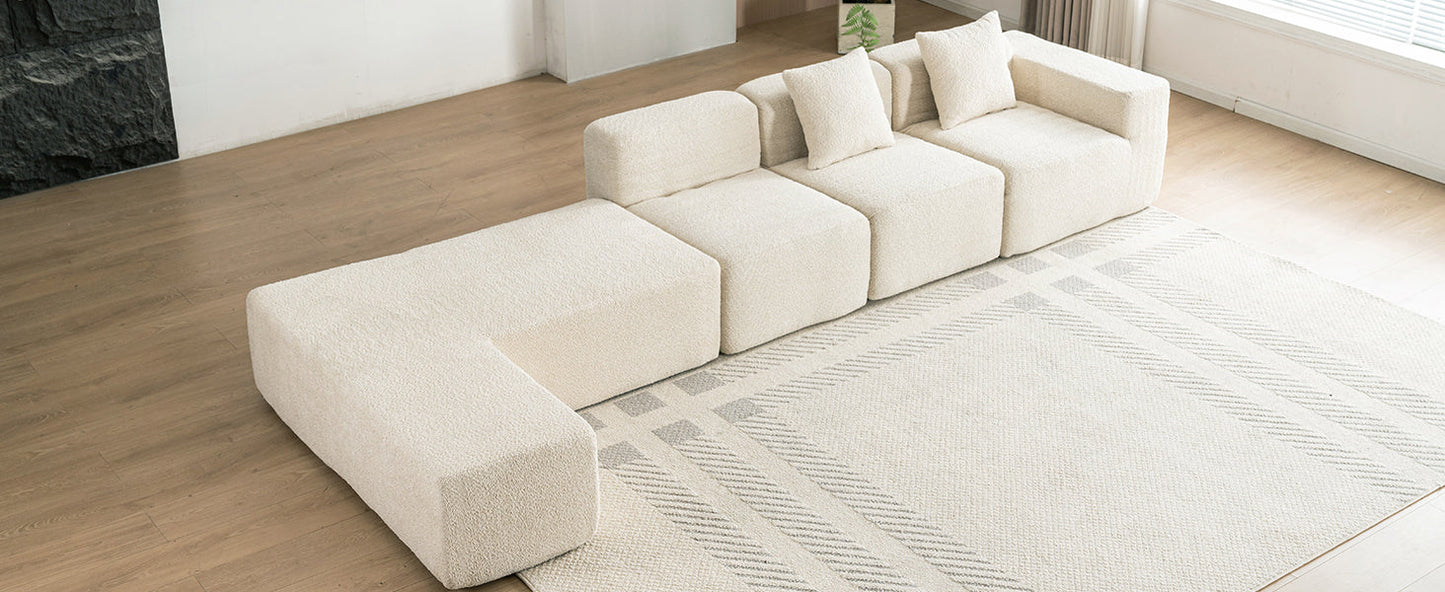 116.5" Sectional Sofa Full-Compressed Sofa Couch Free-Combined Sofa for Living Room, Beige