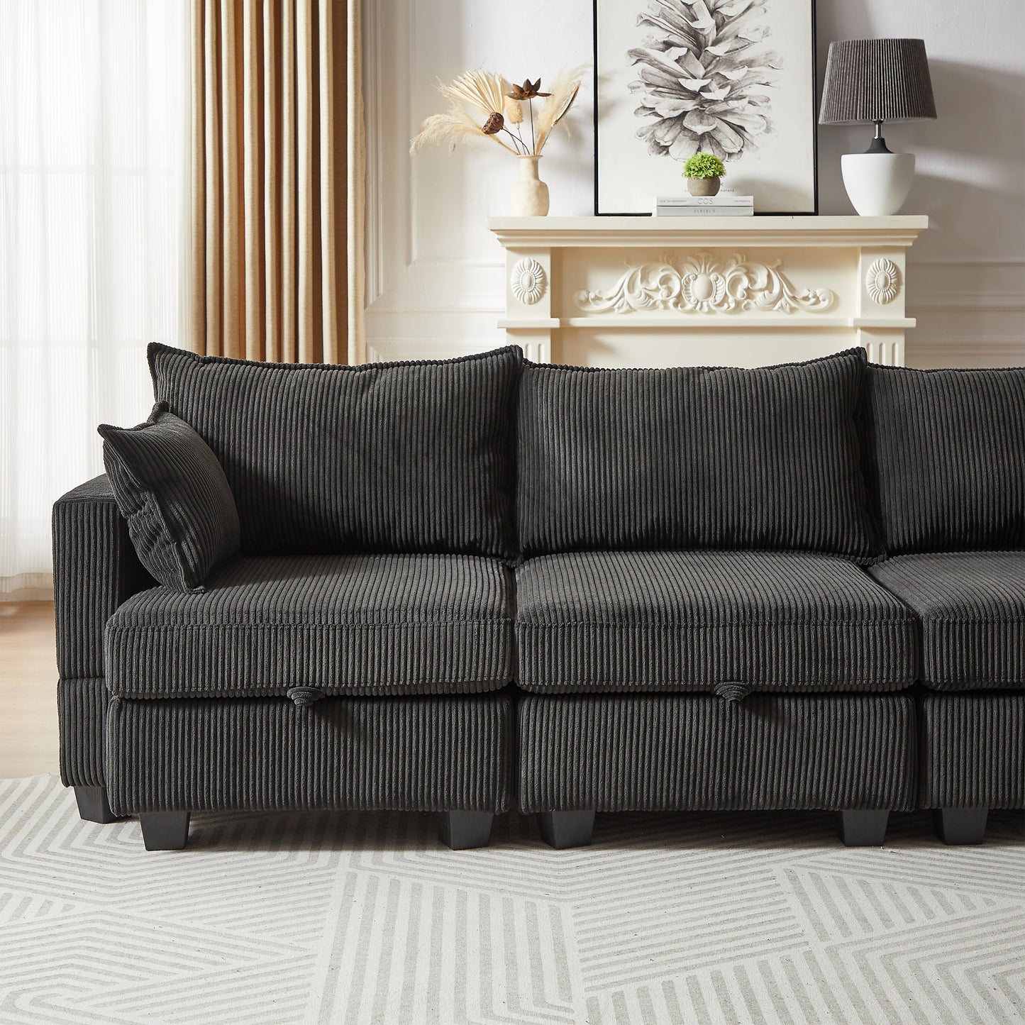 113.5'' Modular Sectiona Corduroy Sofa, Sectional Couches for Living Room U Shaped Sectional Couch With Storage Ottoman