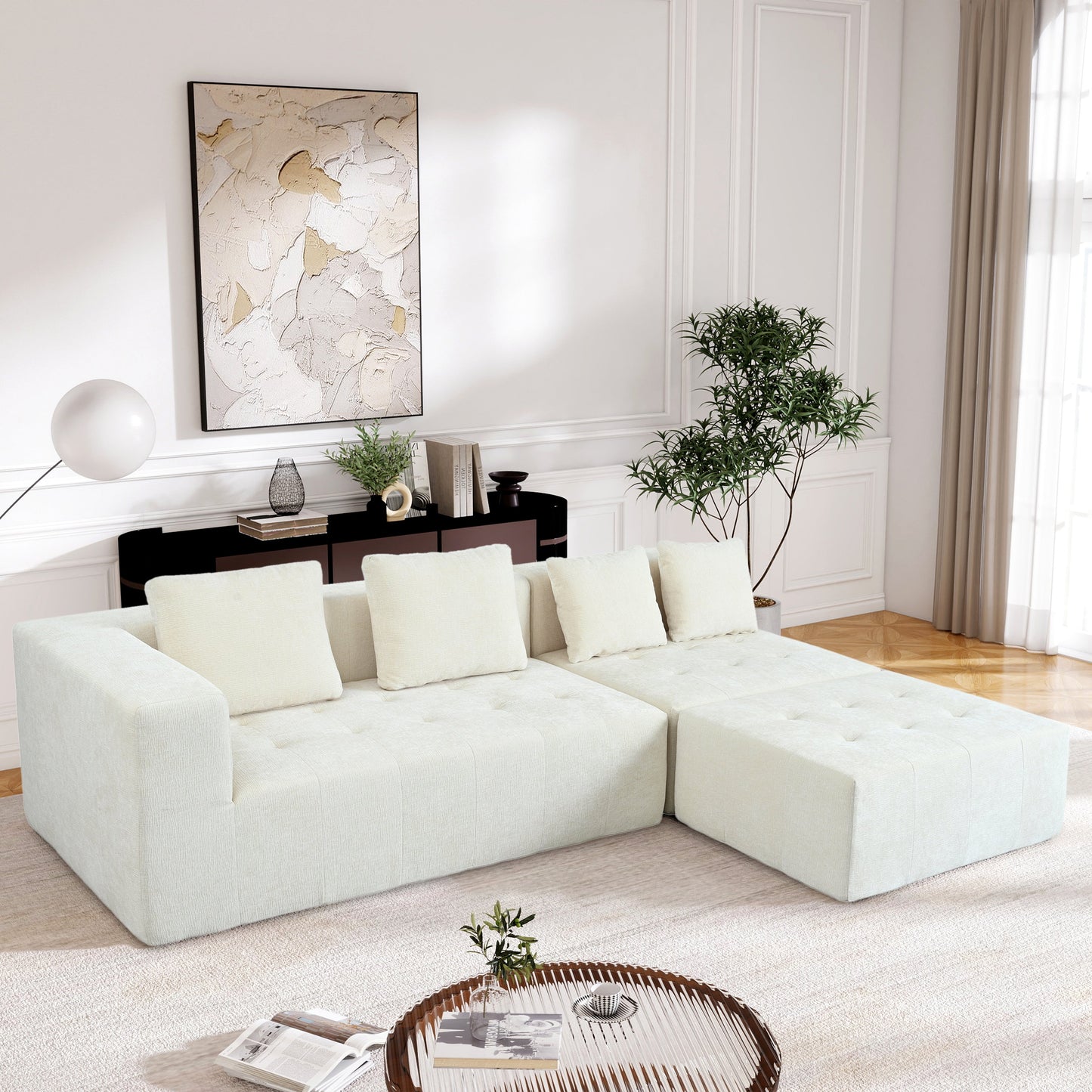 Modern Large Removable Modular Sofa, 3-Piece Set With Free Combination, Includes 4 Cushions, Ideal for Living Room, Bedroom