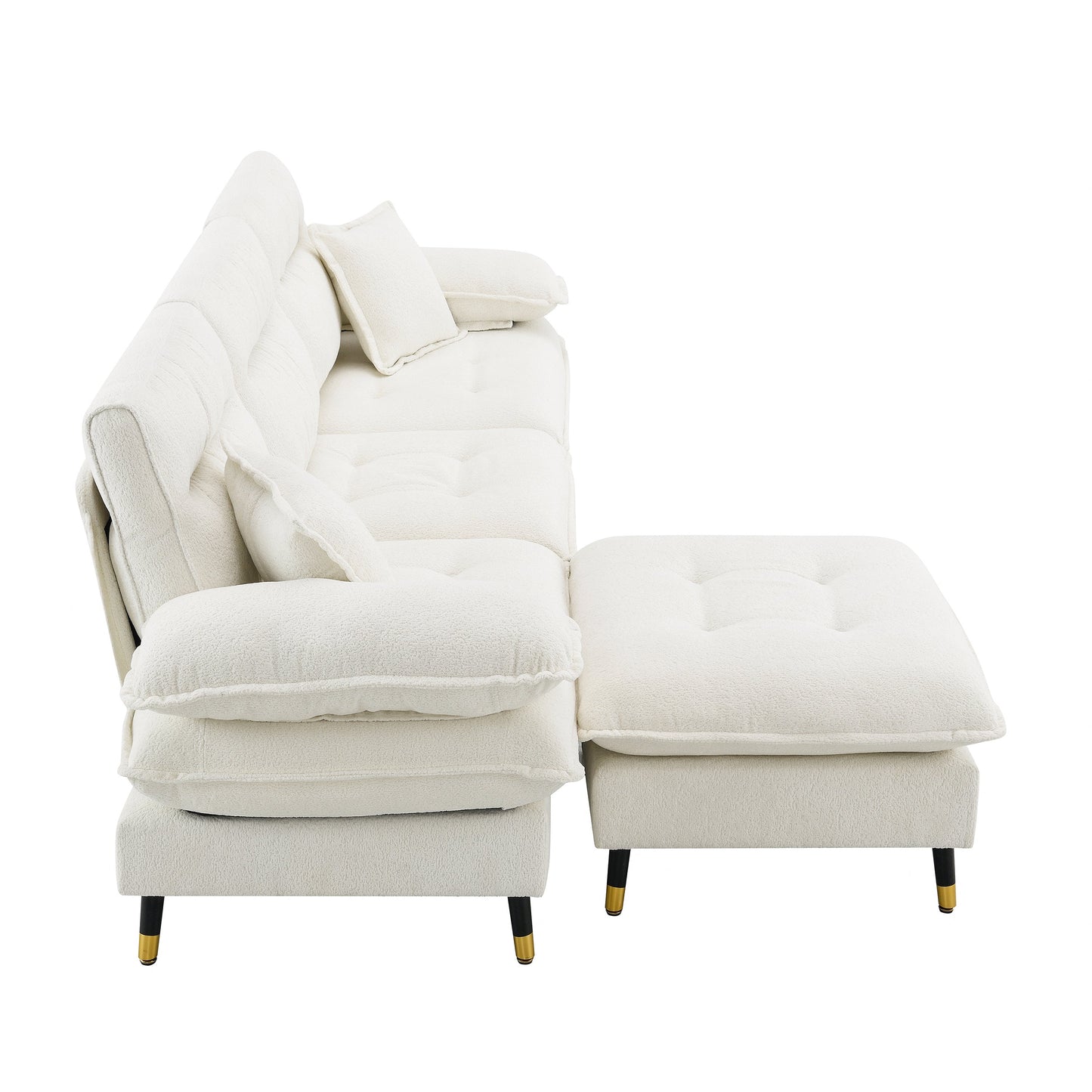 106*66.5" L Shaped Convertible Sectional Sofa,4 Seat Tufted Couch Set With Two-Tone Adjust Legs,Cloud Chenille Fabric