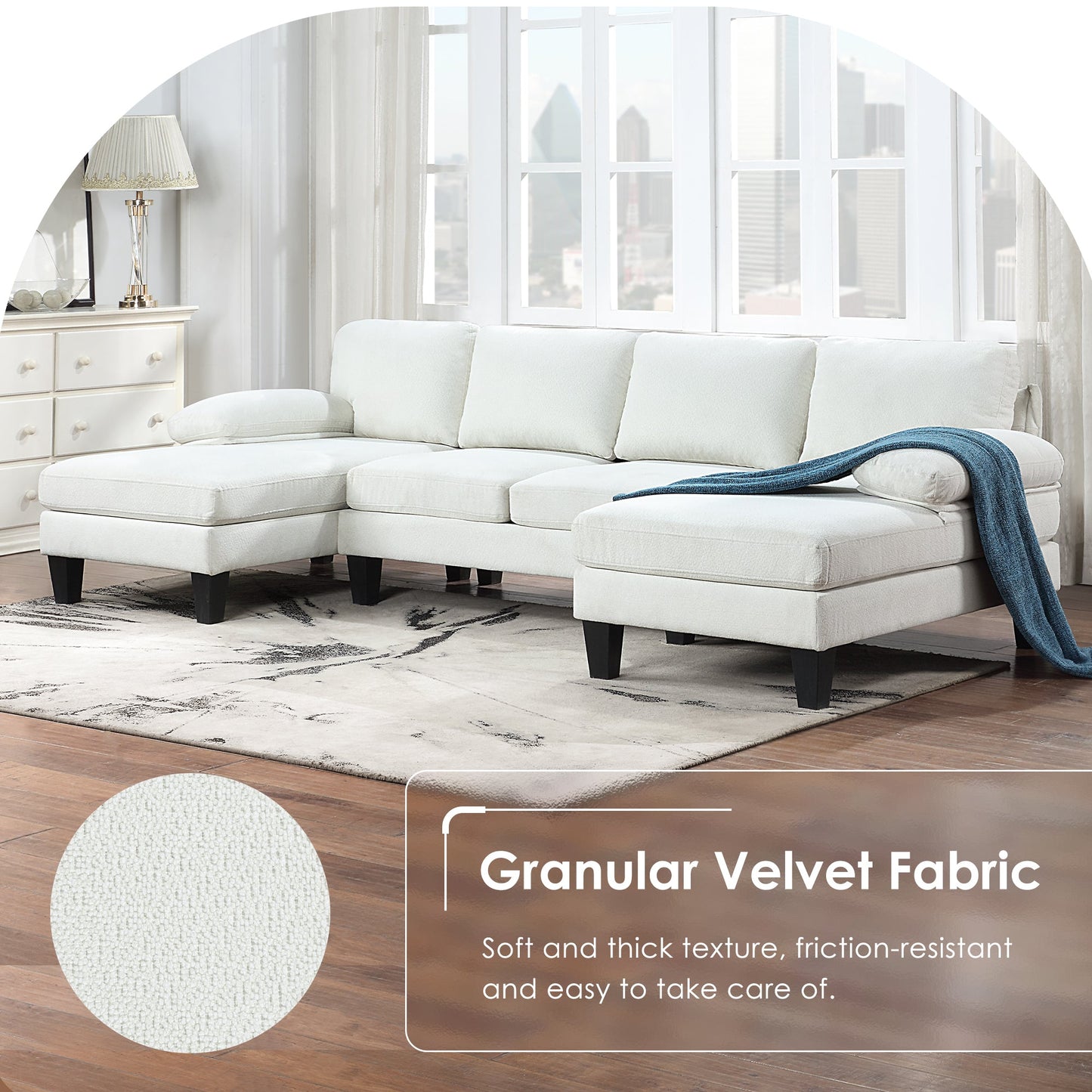 112*56" Granular Velvet Sofa,U-Shaped Couch With Oversized Seat,6-Seat Sofa Bed With Double Chaise,Comfortable and Spacious