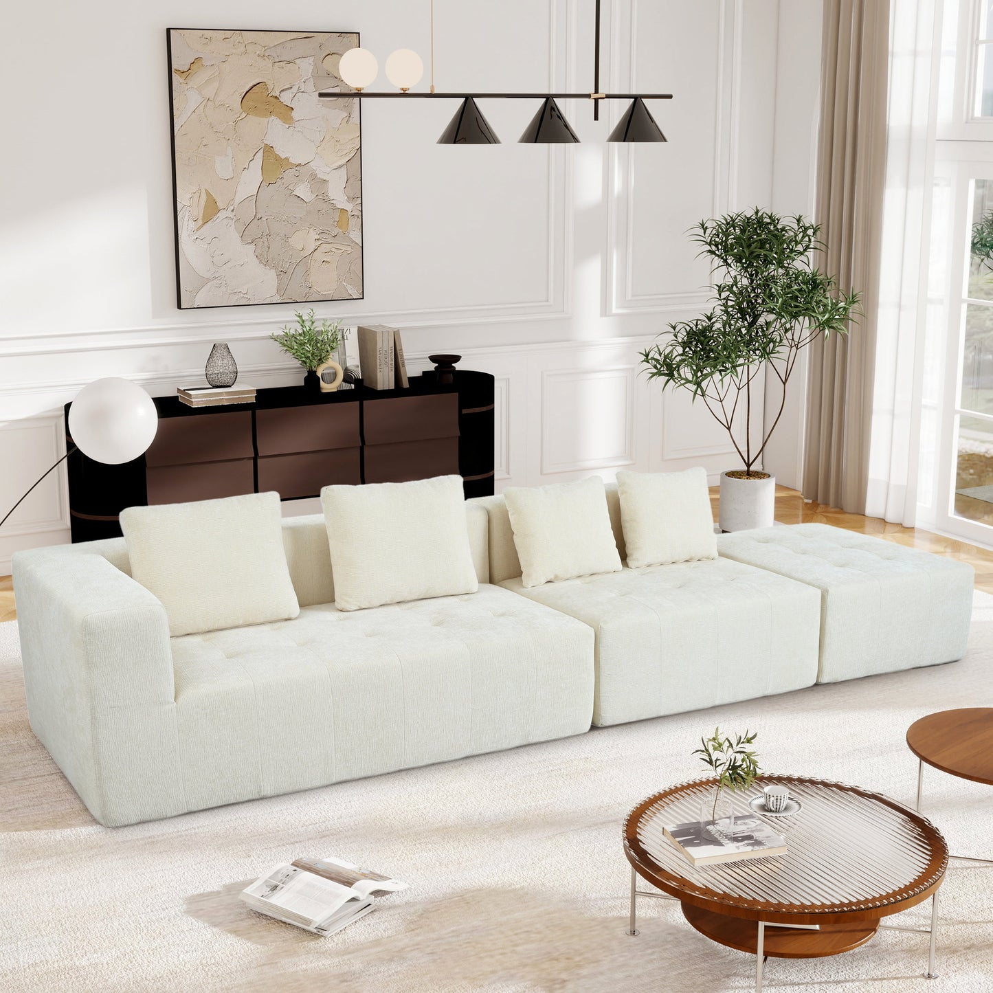 Modern Large Removable Modular Sofa, 3-Piece Set With Free Combination, Includes 4 Cushions, Ideal for Living Room, Bedroom