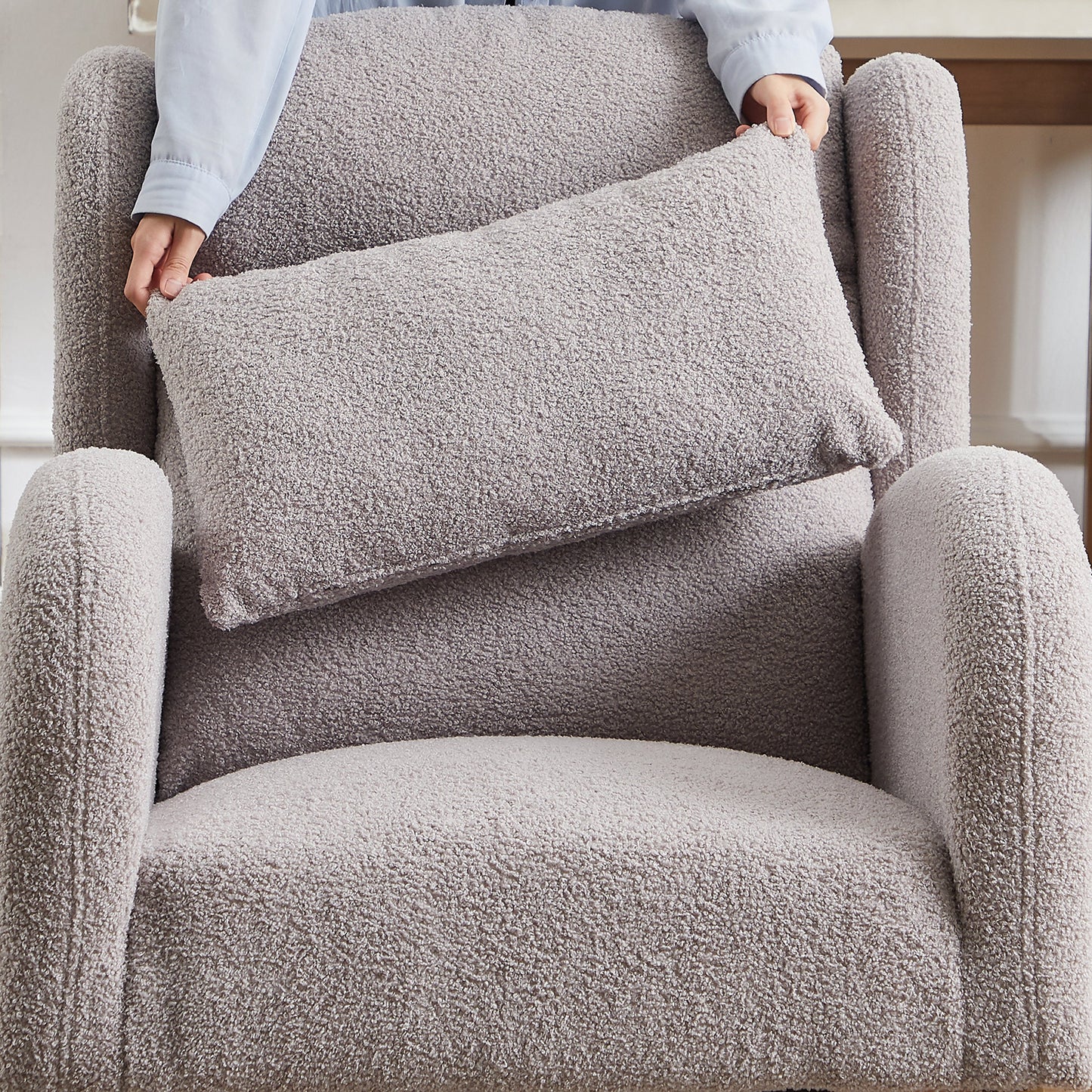 Modern Accent High Backrest Living Room Lounge Arm Rocking Chair, Two Side Pocket
